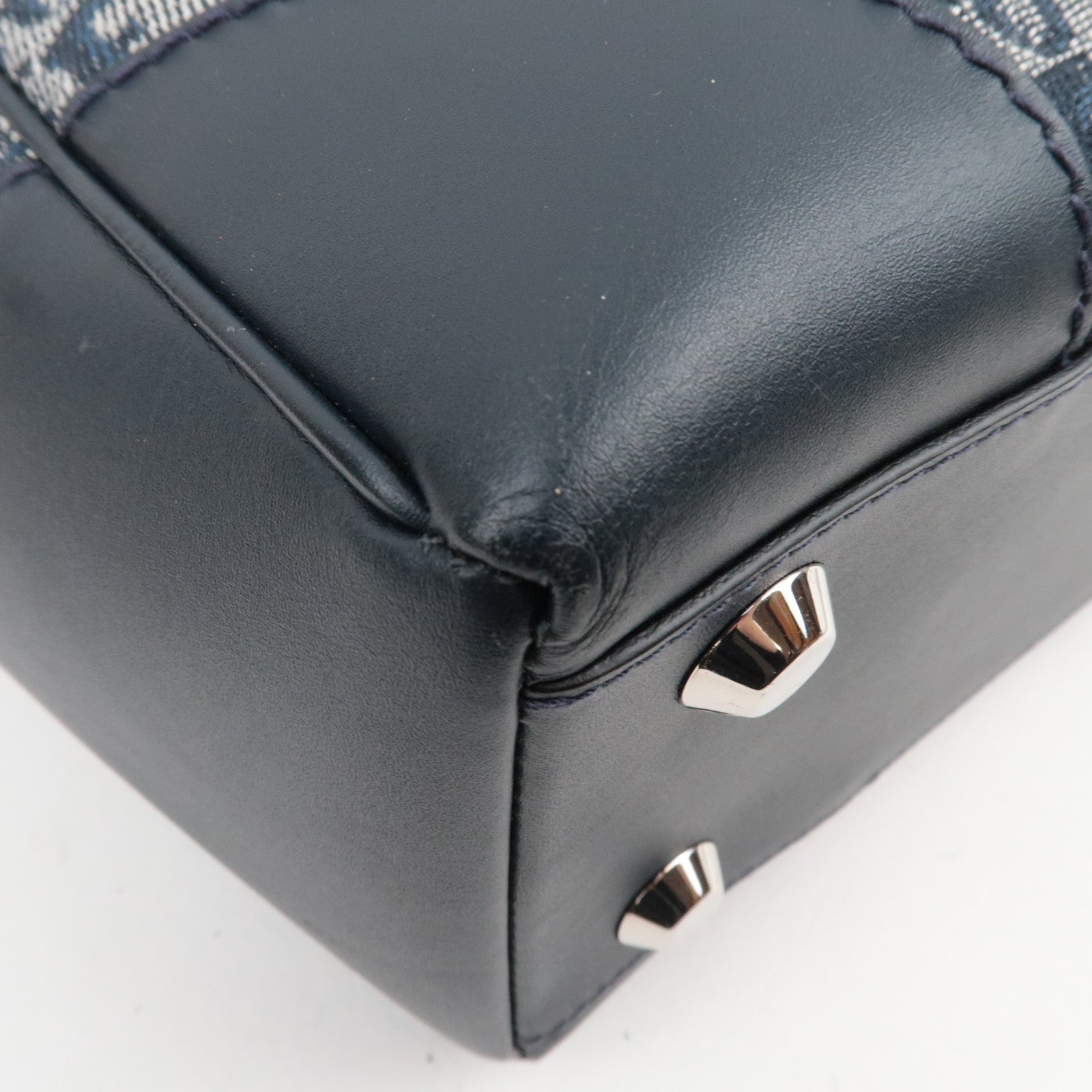 Christian Dior Trotter Tote Bag Canvas Leather Navy *Dust Bag, G Card