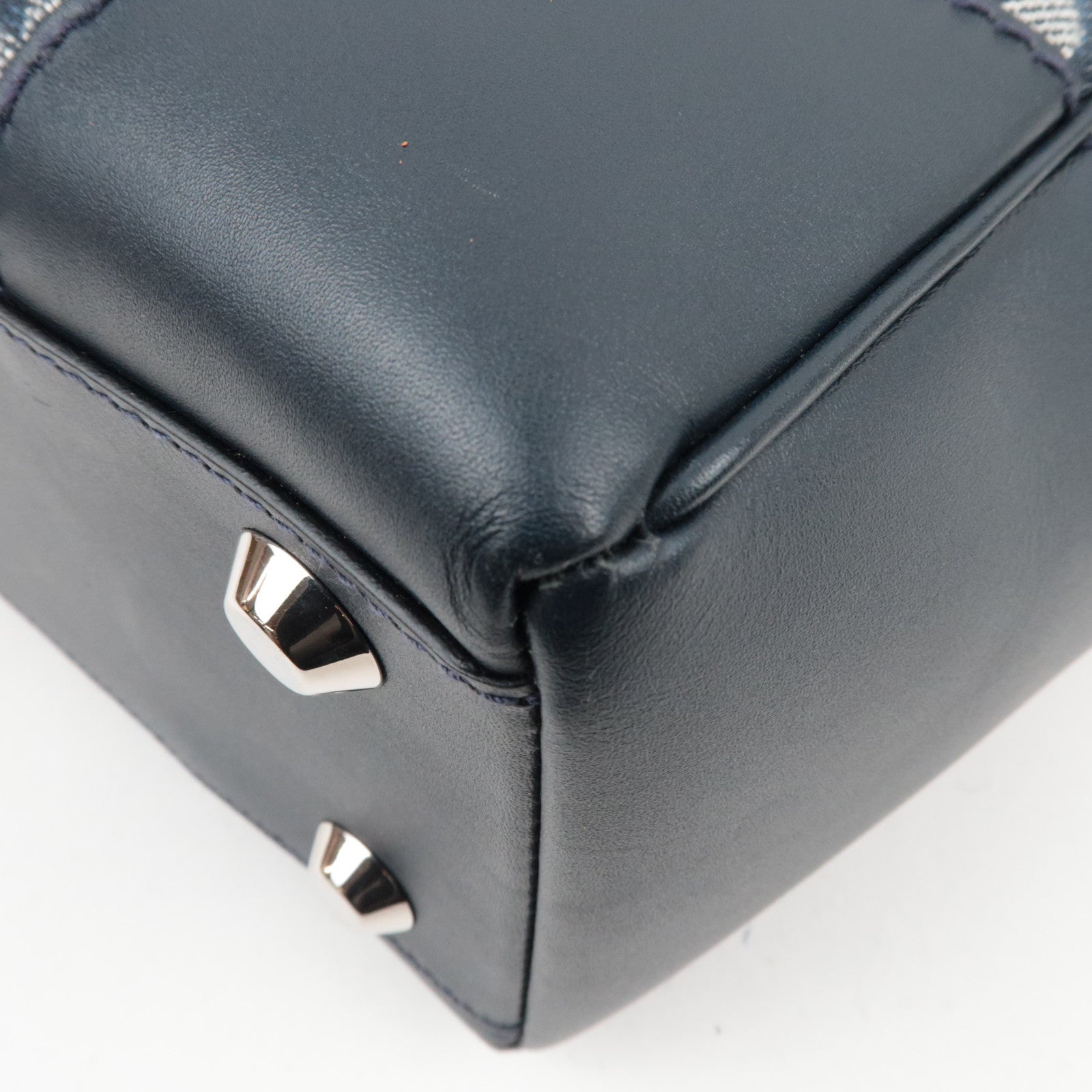 Christian Dior Trotter Tote Bag Canvas Leather Navy *Dust Bag, G Card