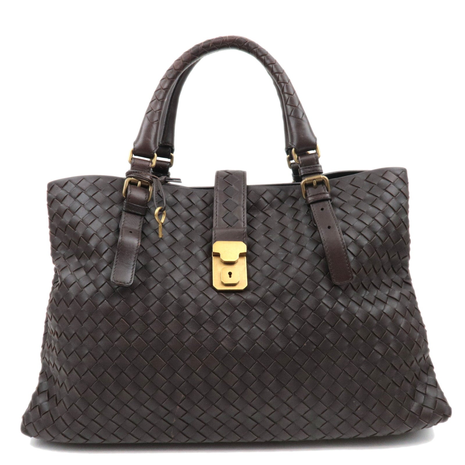BOTTEGA VENETA Intrecciato Roma Bag Leather Handbag Brown 171265 *Keys, Dust bag83469