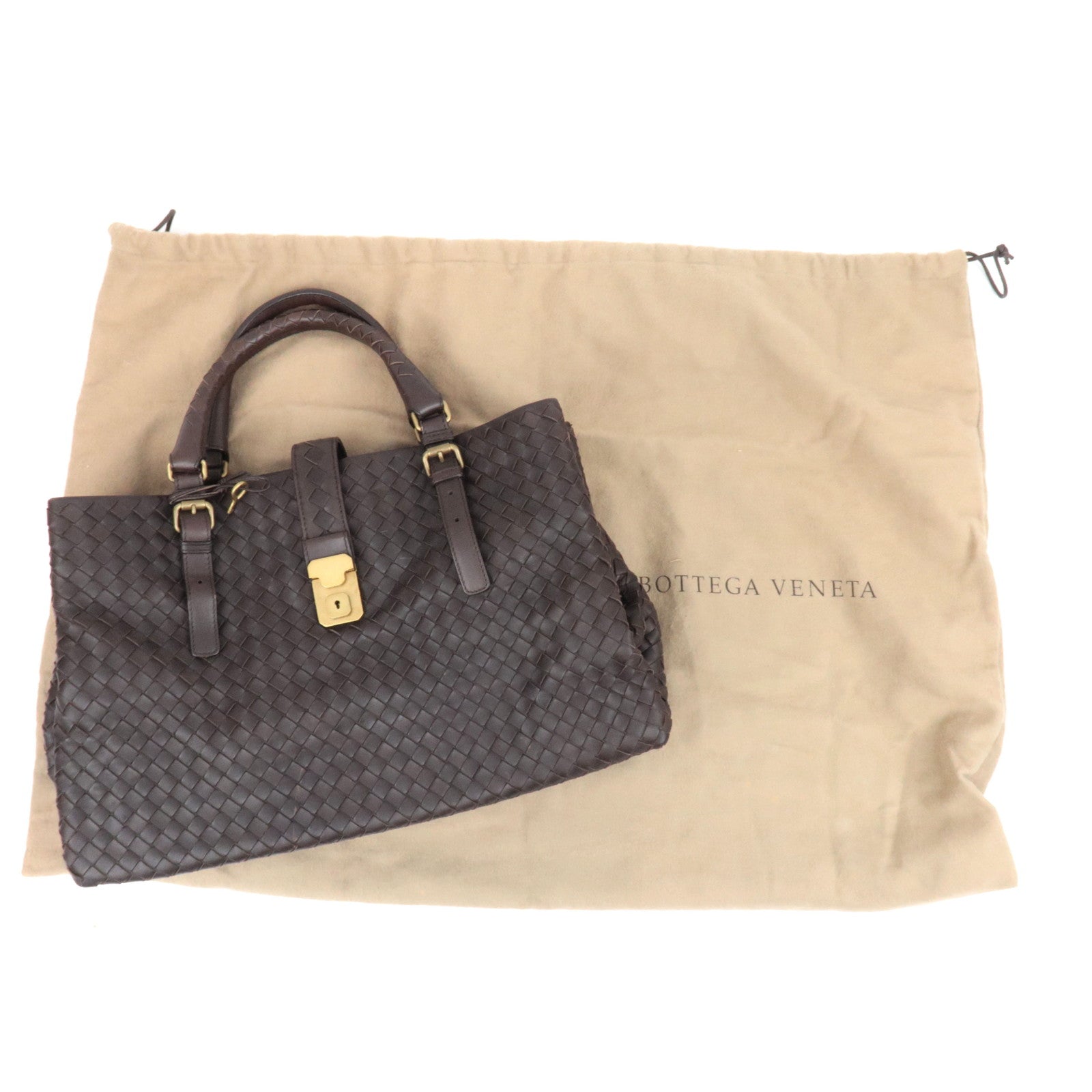 BOTTEGA VENETA Intrecciato Roma Bag Leather Handbag Brown 171265 *Keys, Dust bag