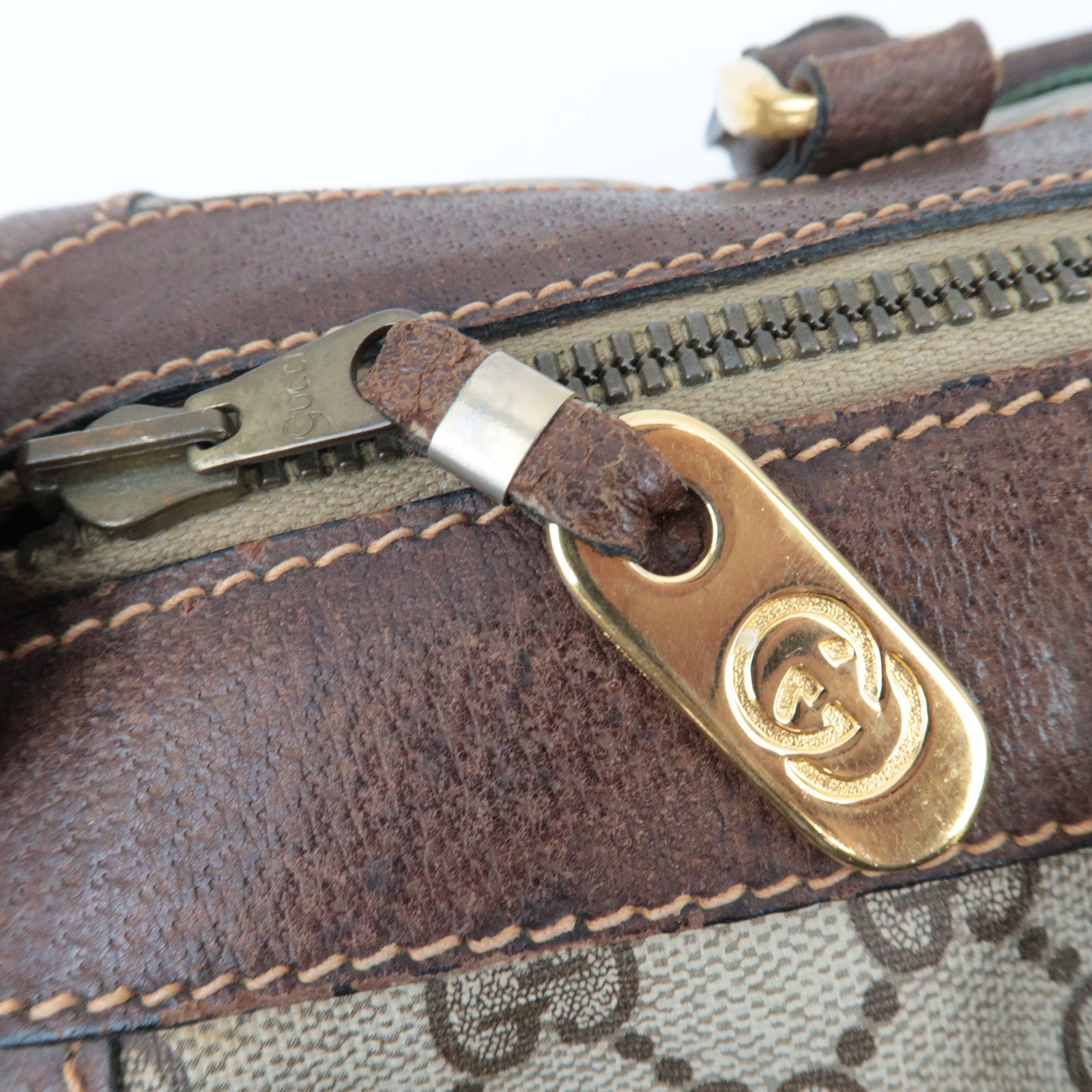 GUCCI Sherry GG Plus Leather Boston Bag Beige Brown 98.56.002.0548