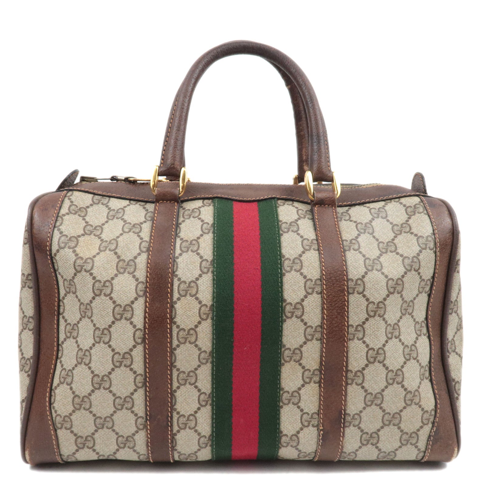 GUCCI Sherry GG Plus Leather Boston Bag Beige Brown 98.56.002.054883481