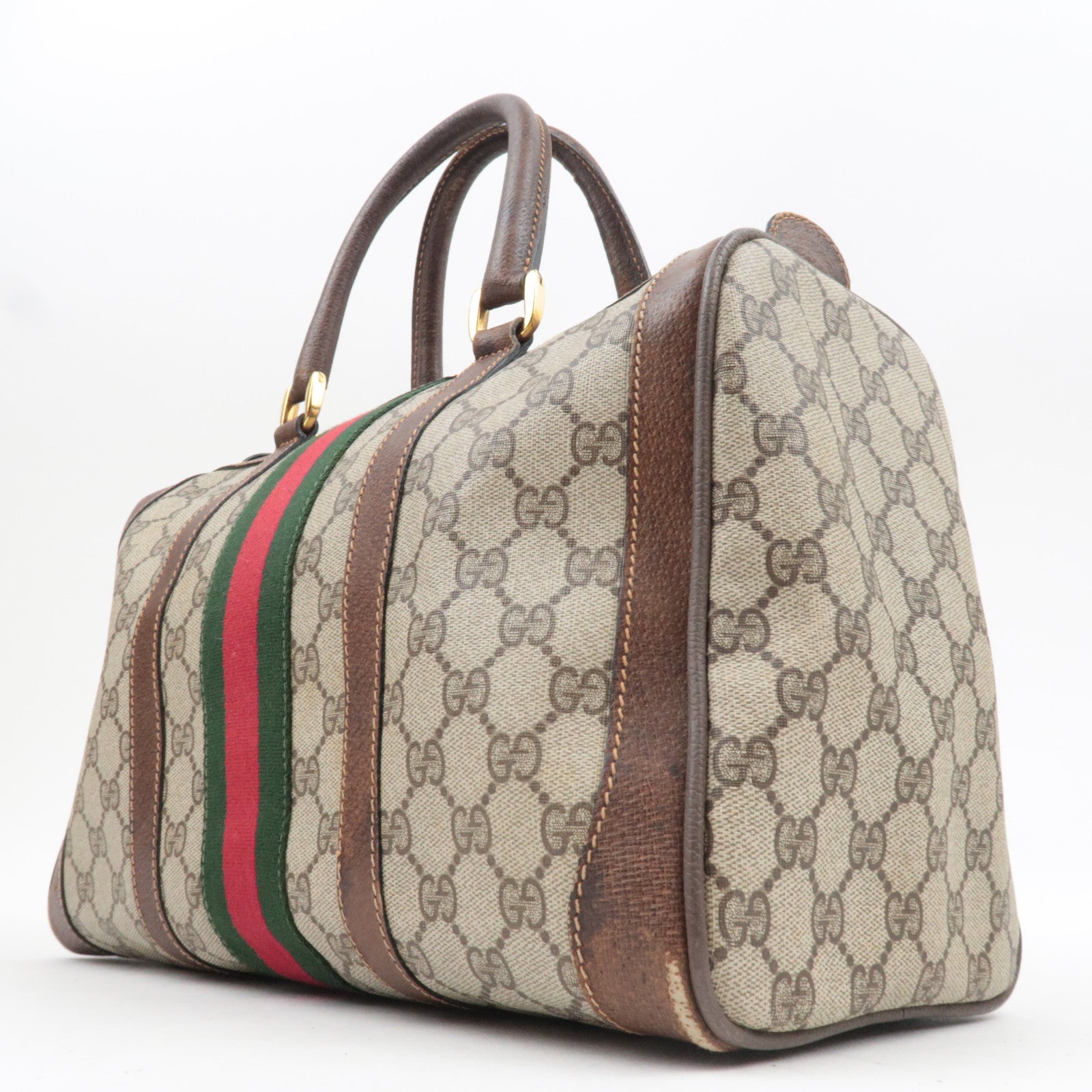 GUCCI Sherry GG Plus Leather Boston Bag Beige Brown 98.56.002.0548