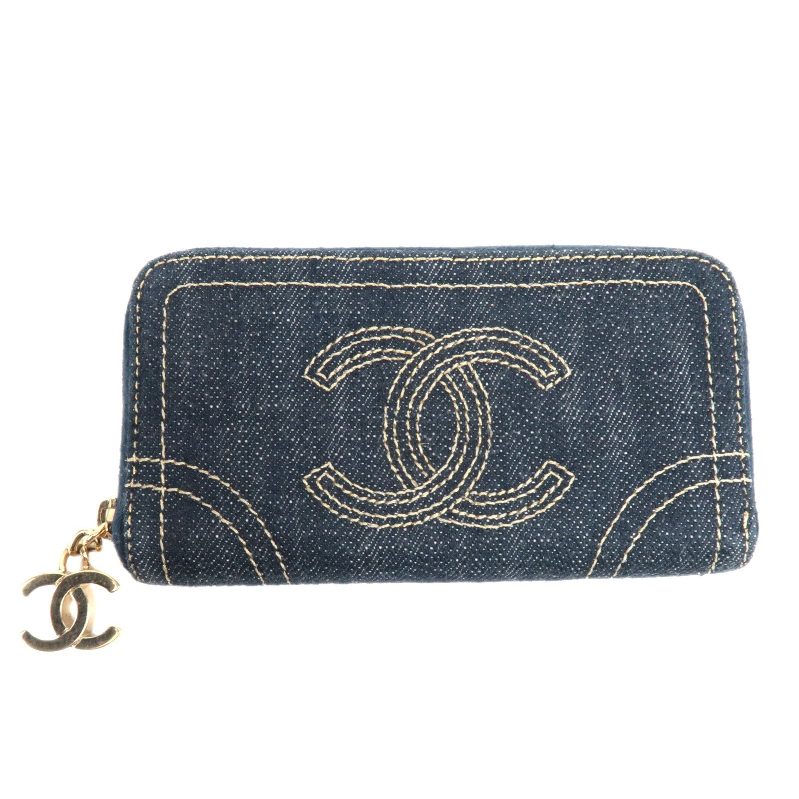 CHANEL Coco Mark Coin Case Wallet Denim Navy 1055767483482