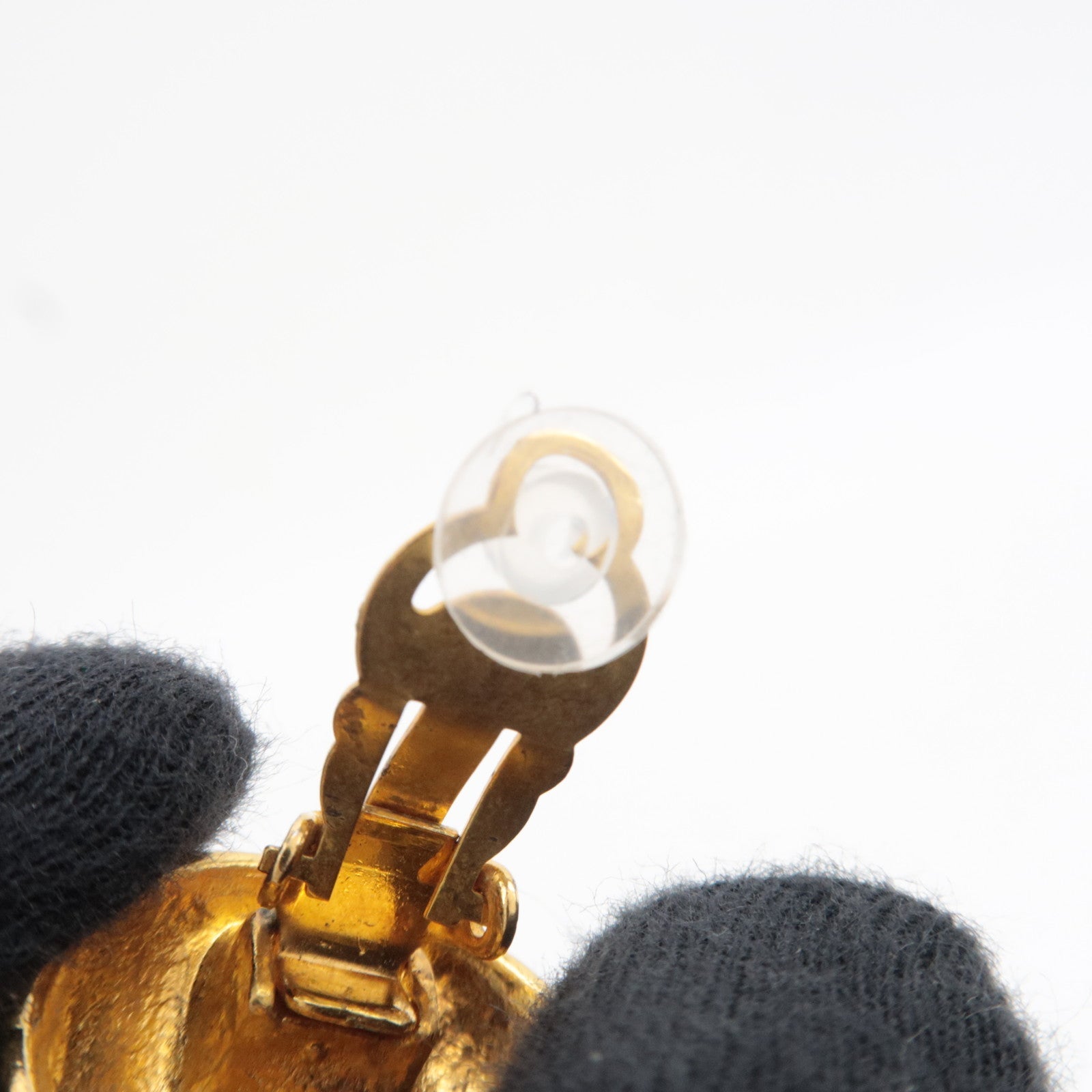 CHANEL Matelasse Coco Mark Vintage Earrings 25 Gold Metal *Box