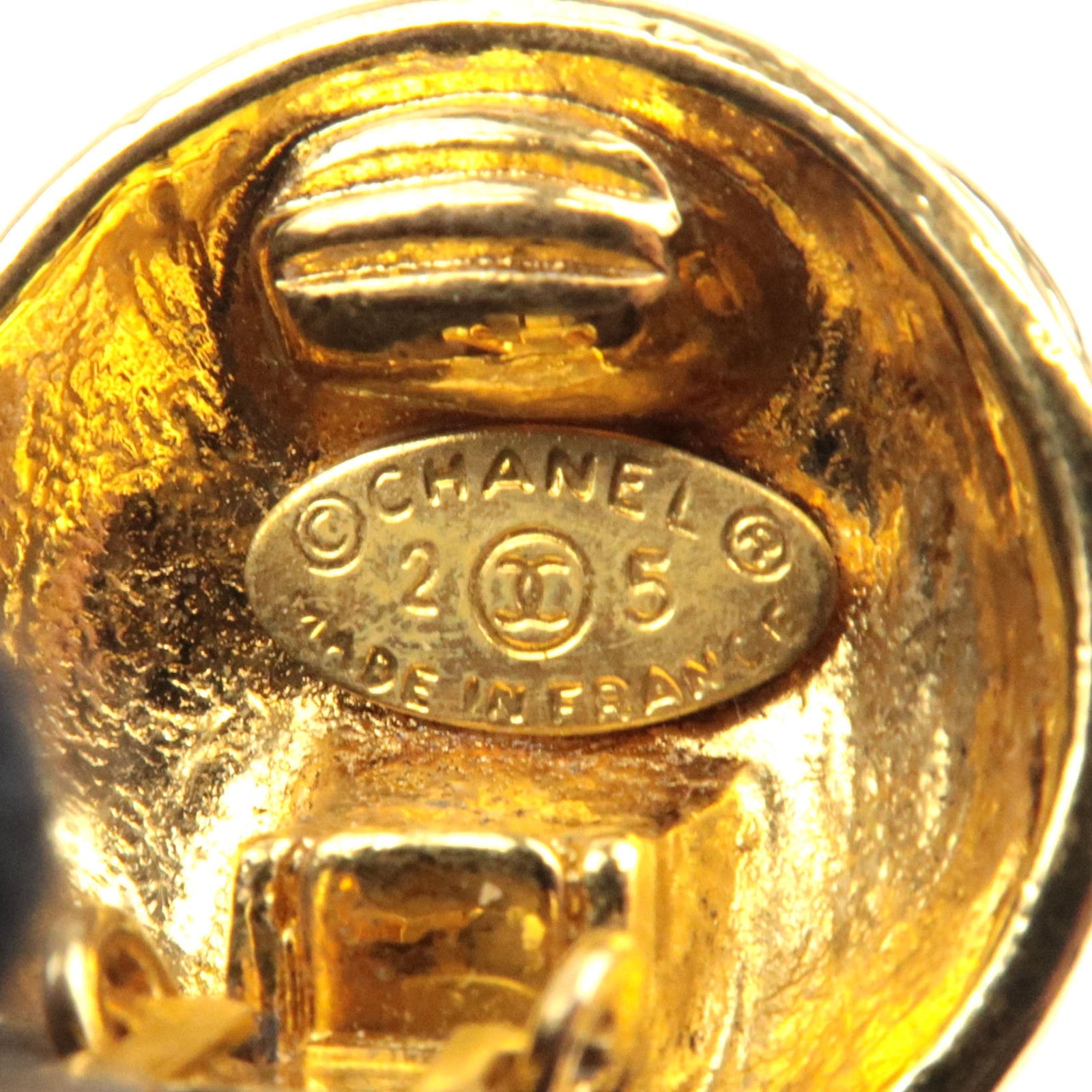 CHANEL Matelasse Coco Mark Vintage Earrings 25 Gold Metal *Box