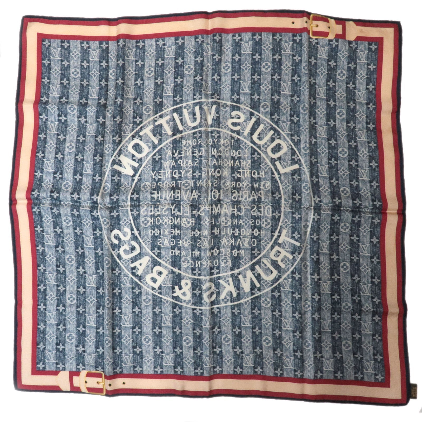 Louis Vuitton Bandana Denim Rayer Trunks & Bags Scarf 100% Silk Navy *Box