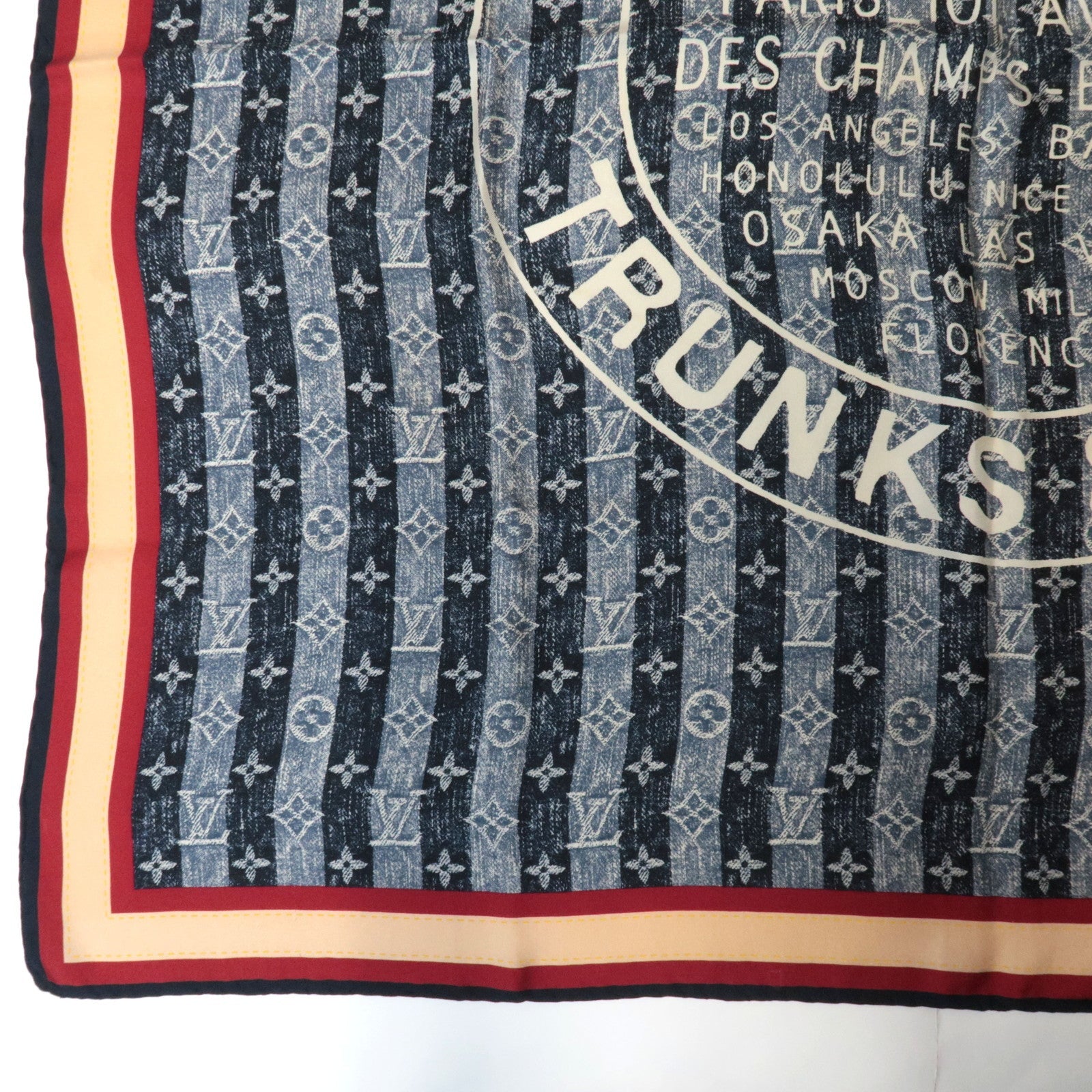 Louis Vuitton Bandana Denim Rayer Trunks & Bags Scarf 100% Silk Navy *Box