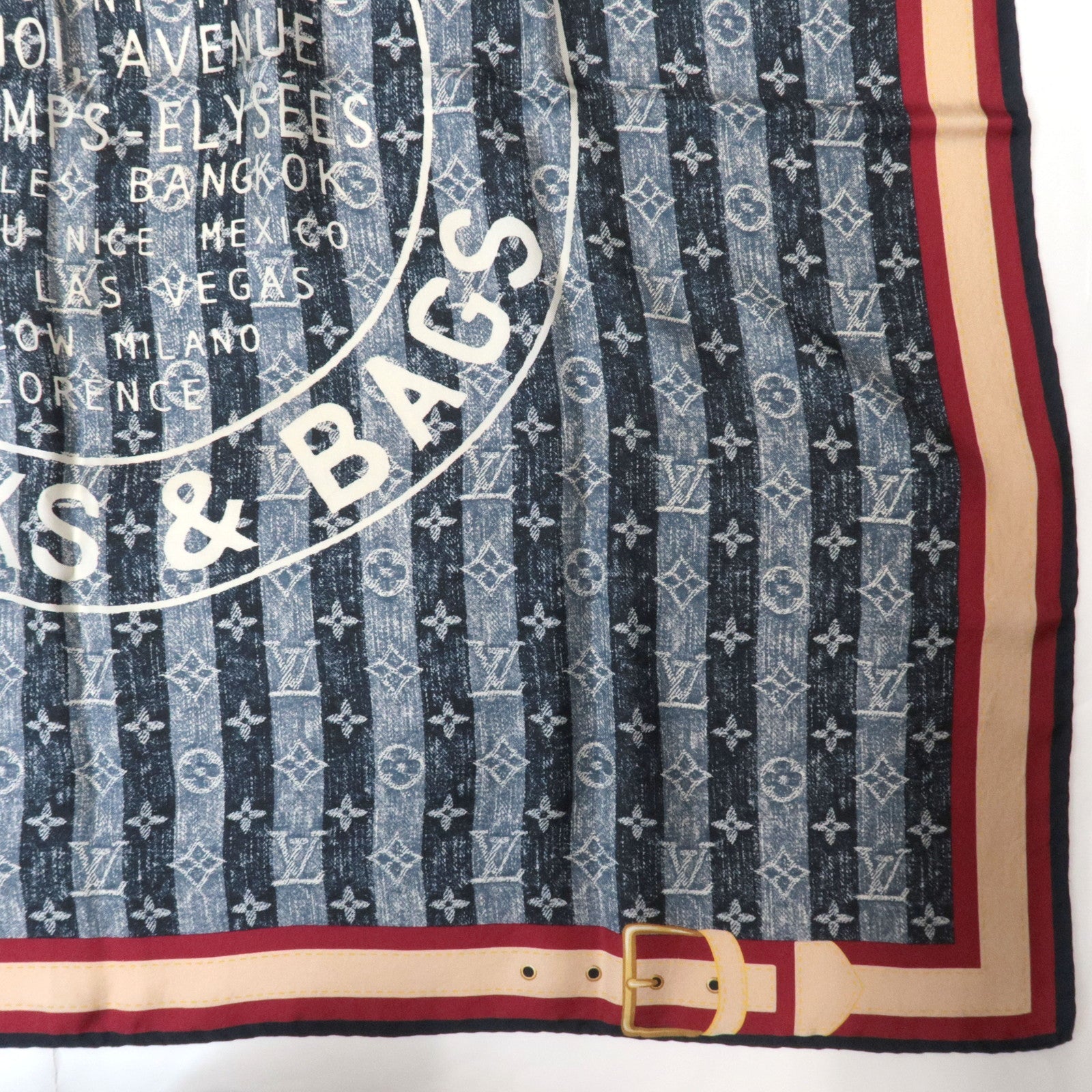 Louis Vuitton Bandana Denim Rayer Trunks & Bags Scarf 100% Silk Navy *Box