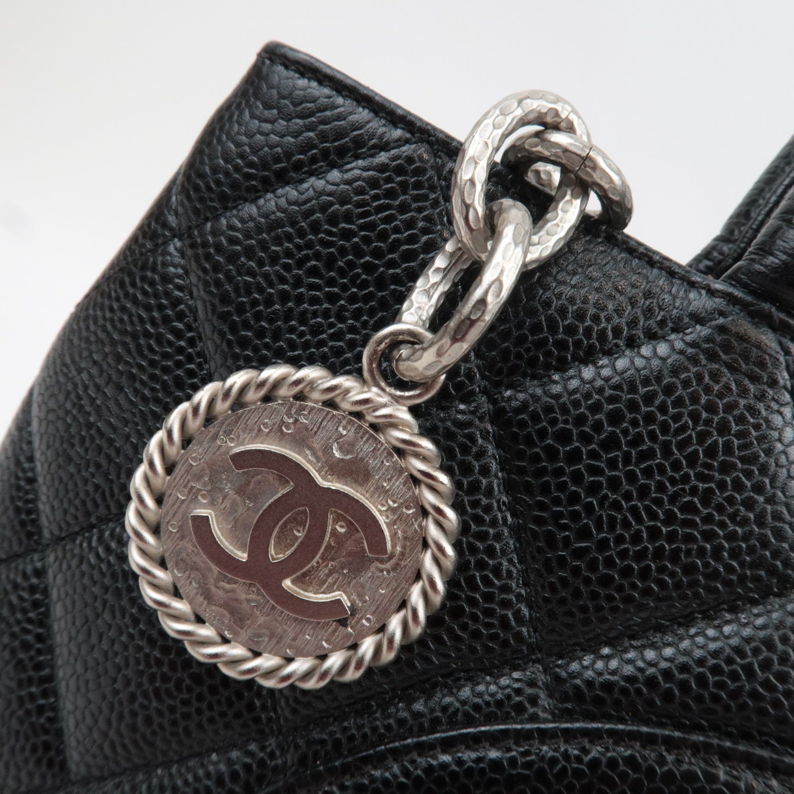 CHANEL Medallion Tote Bag Caviarskin Black Silver HDW A01804 6194866