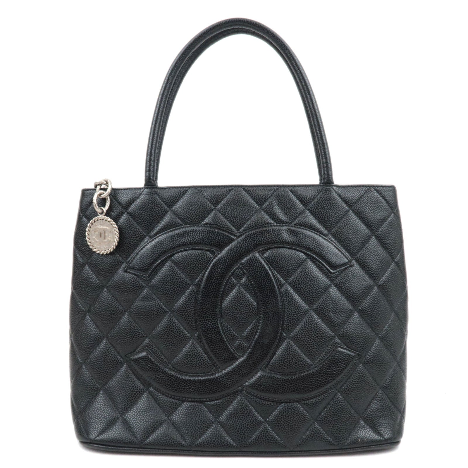 CHANEL Medallion Tote Bag Caviarskin Black Silver HDW A01804 6194866 83496