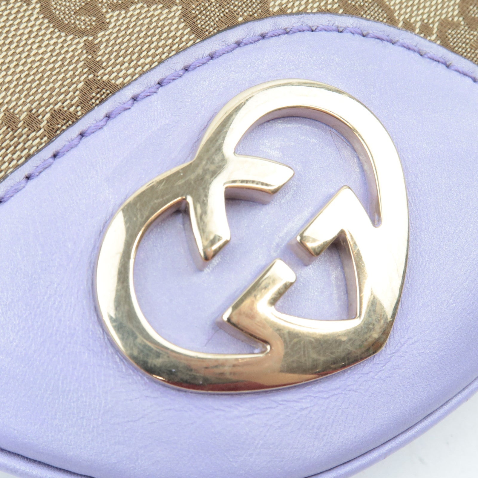 GUCCI Lovely GG Canvas Leather Shoulder Bag Beige Purple 257072