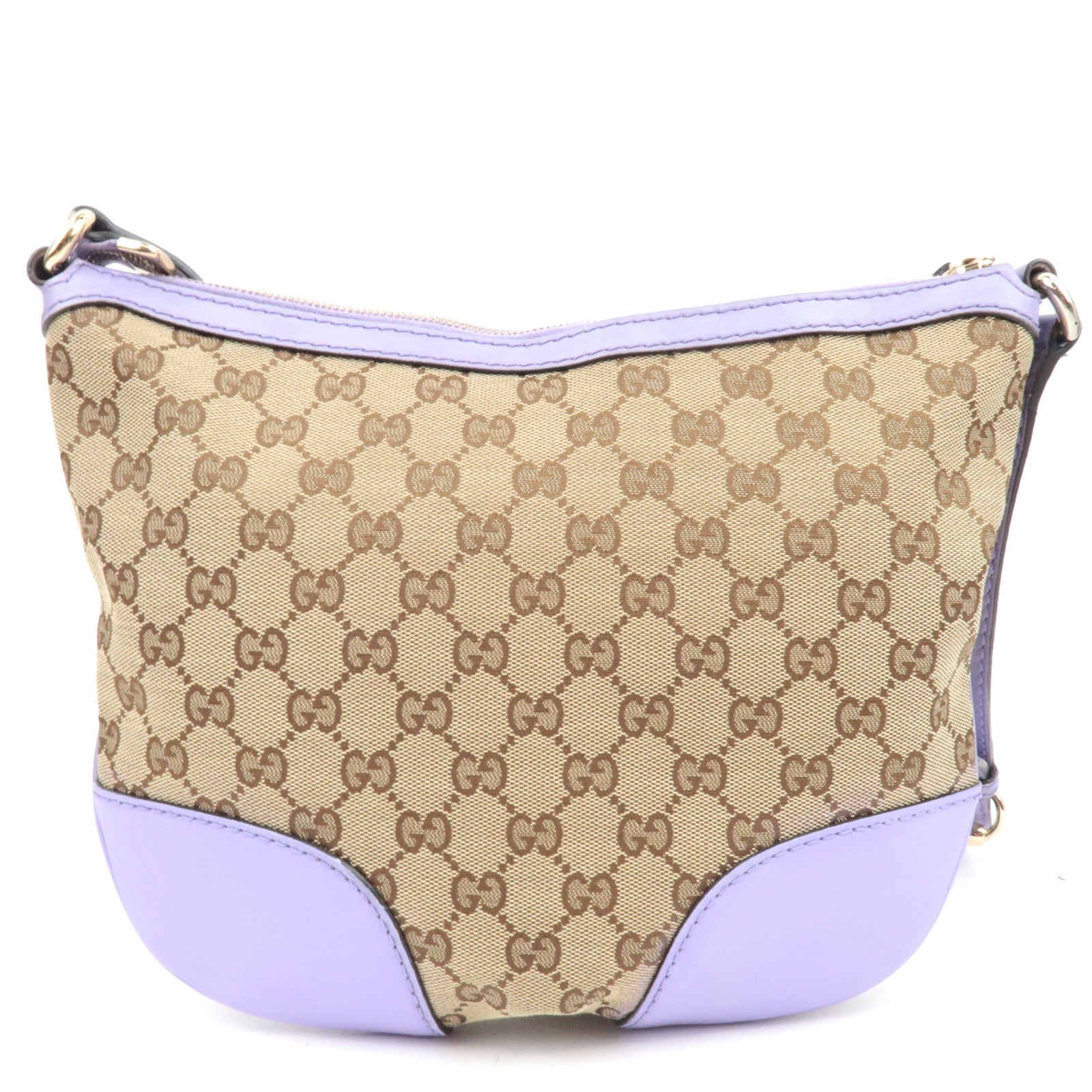 GUCCI Lovely GG Canvas Leather Shoulder Bag Beige Purple 257072
