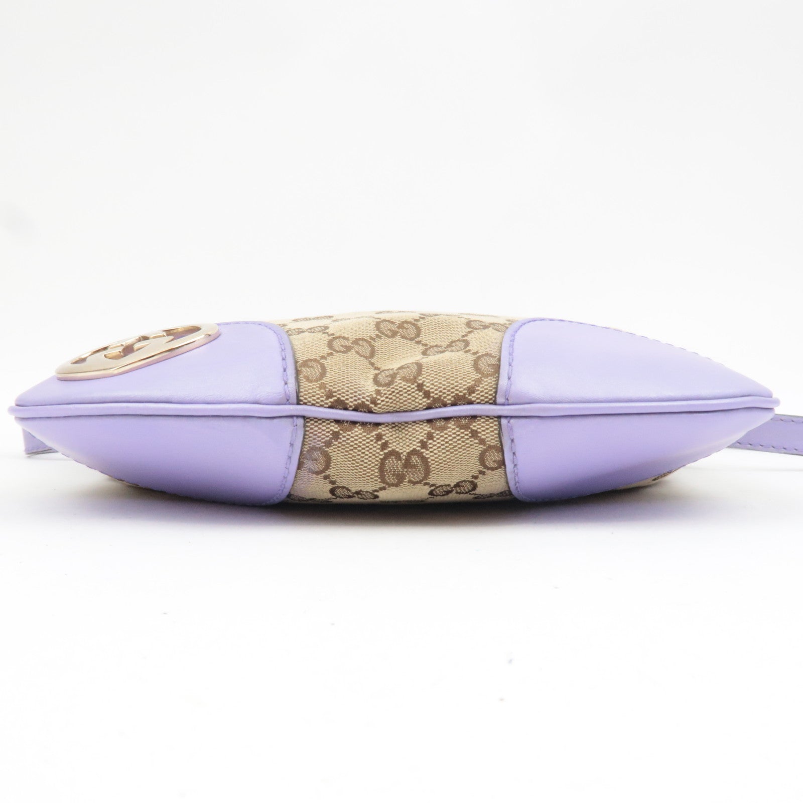 GUCCI Lovely GG Canvas Leather Shoulder Bag Beige Purple 257072