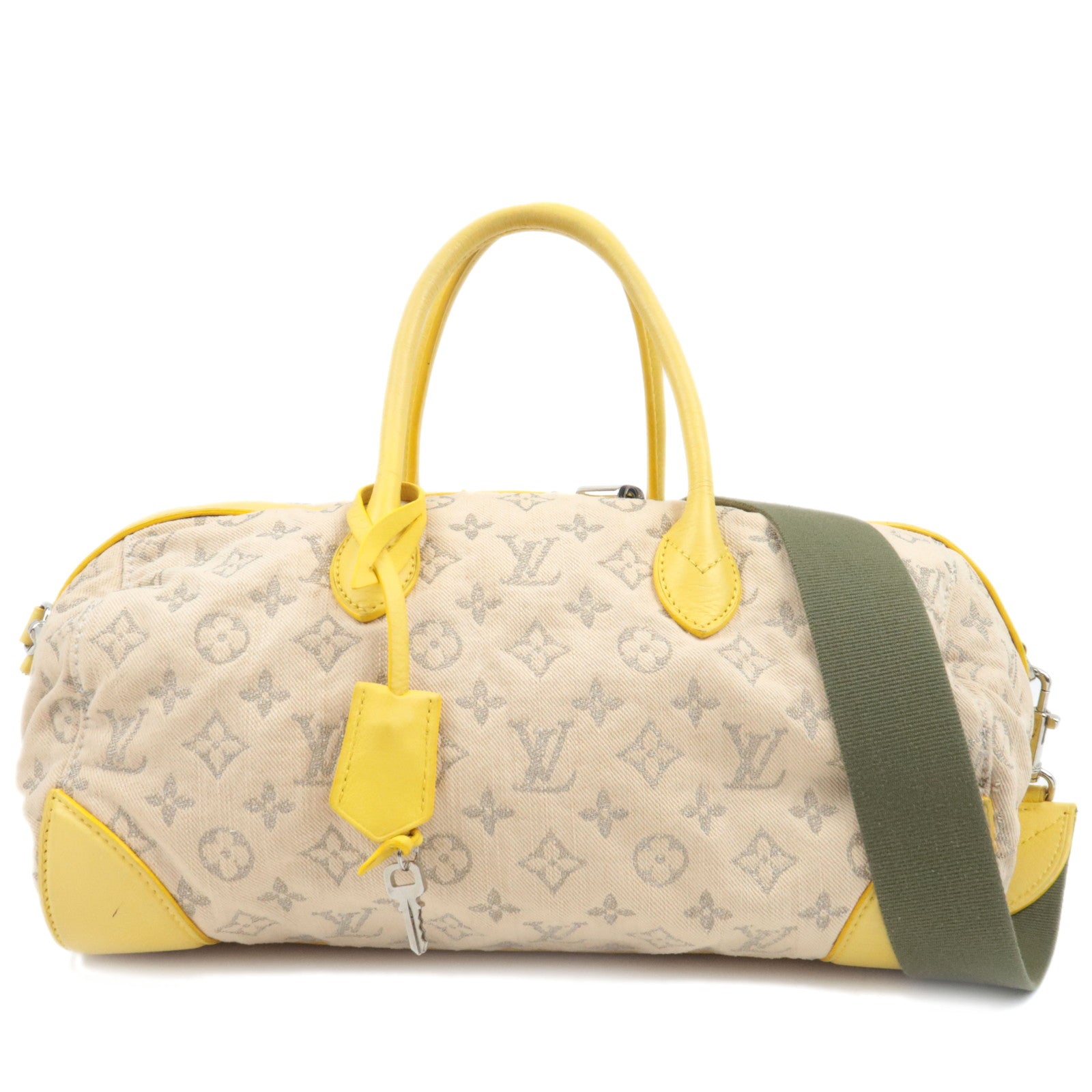 Louis Vuitton Monogram Denim Speedy Round Handbag Jaune M40709 AR0122 *Strap, Key Lock, Clochette83502