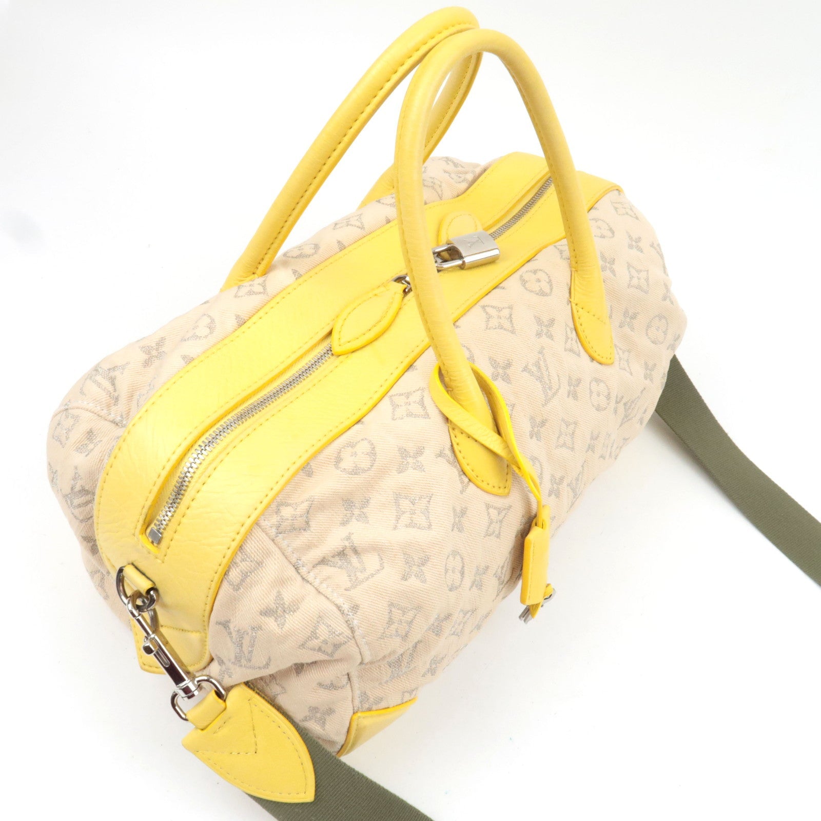Louis Vuitton Monogram Denim Speedy Round Handbag Jaune M40709 AR0122 *Strap, Key Lock, Clochette