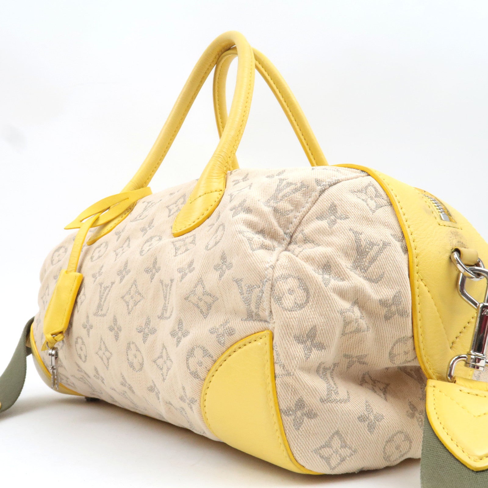 Louis Vuitton Monogram Denim Speedy Round Handbag Jaune M40709 AR0122 *Strap, Key Lock, Clochette