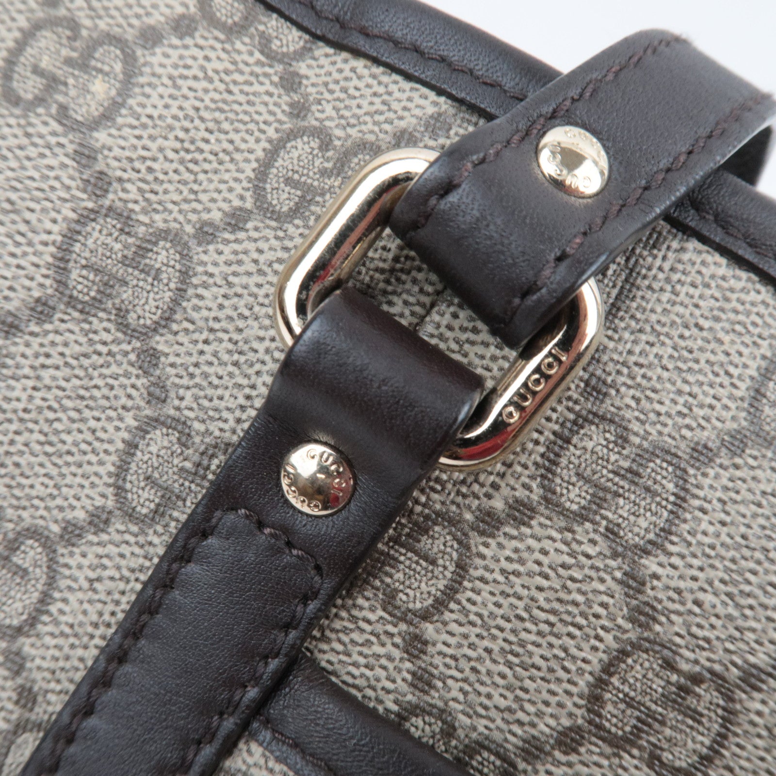 GUCCI 2Way Tote Bag GG Supreme Leather Beige Brown 388929 *Strap