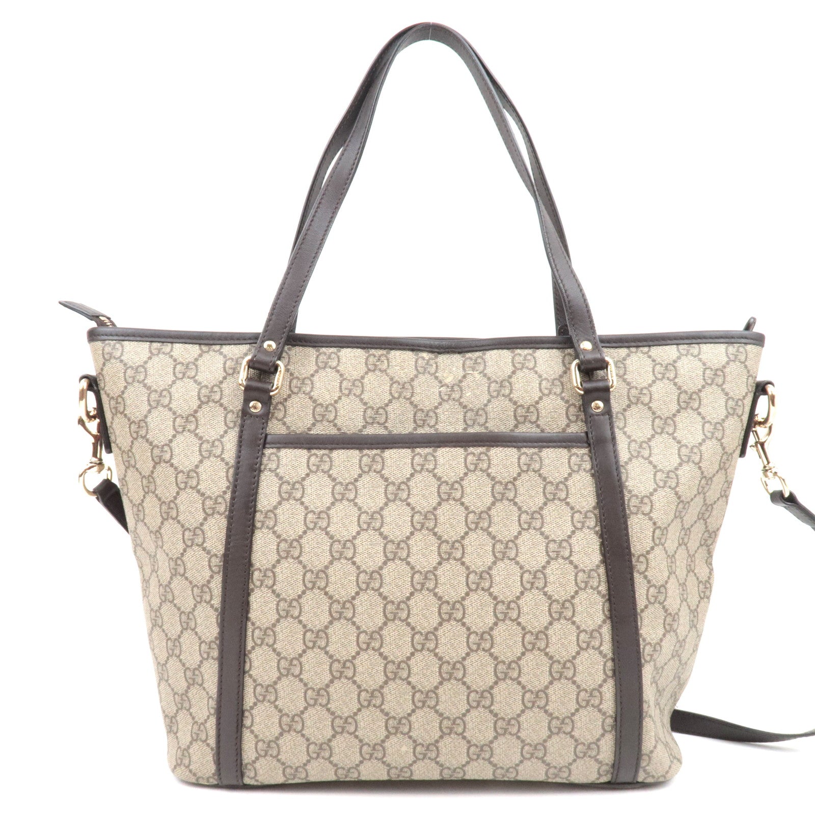 GUCCI 2Way Tote Bag GG Supreme Leather Beige Brown 388929 *Strap
