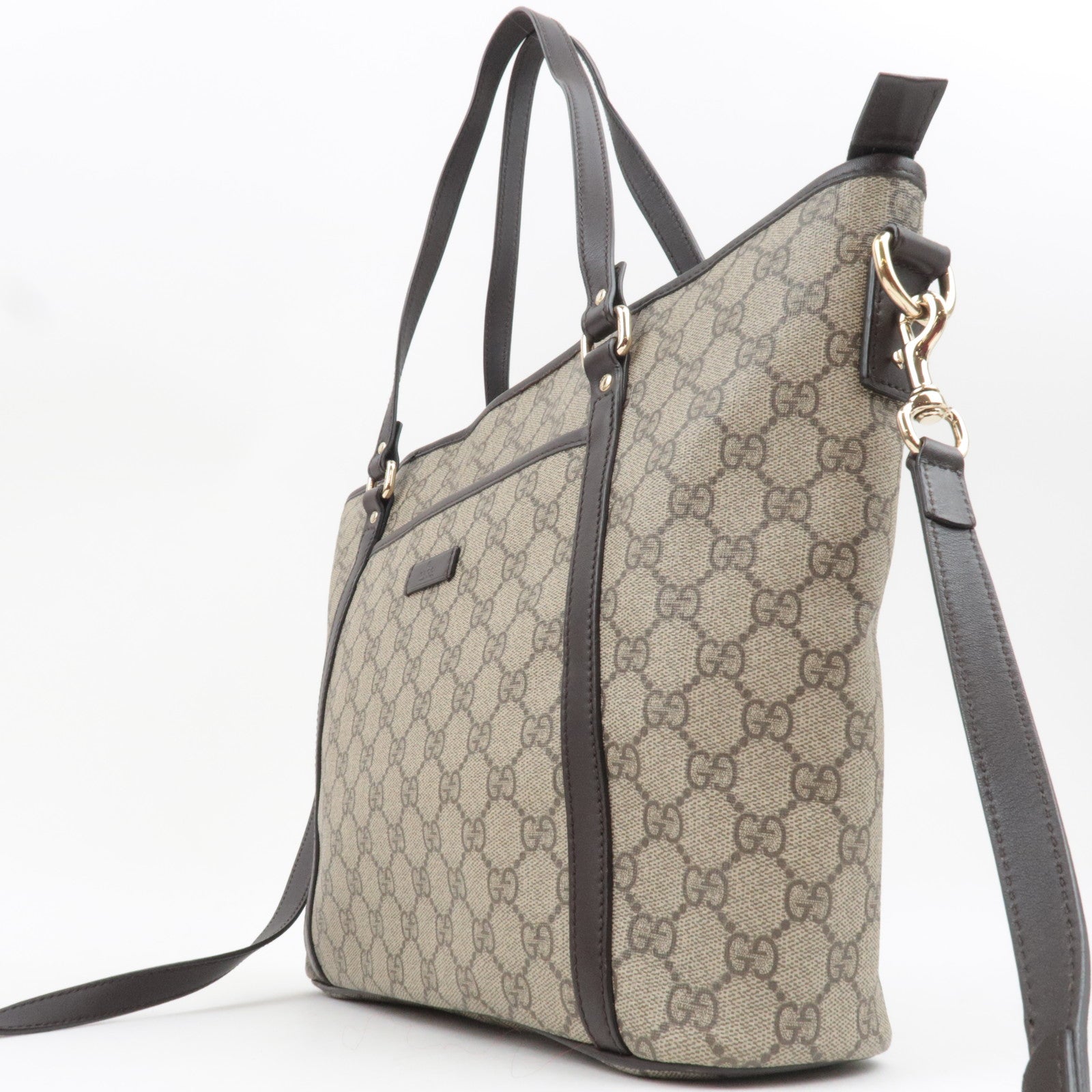 GUCCI 2Way Tote Bag GG Supreme Leather Beige Brown 388929 *Strap