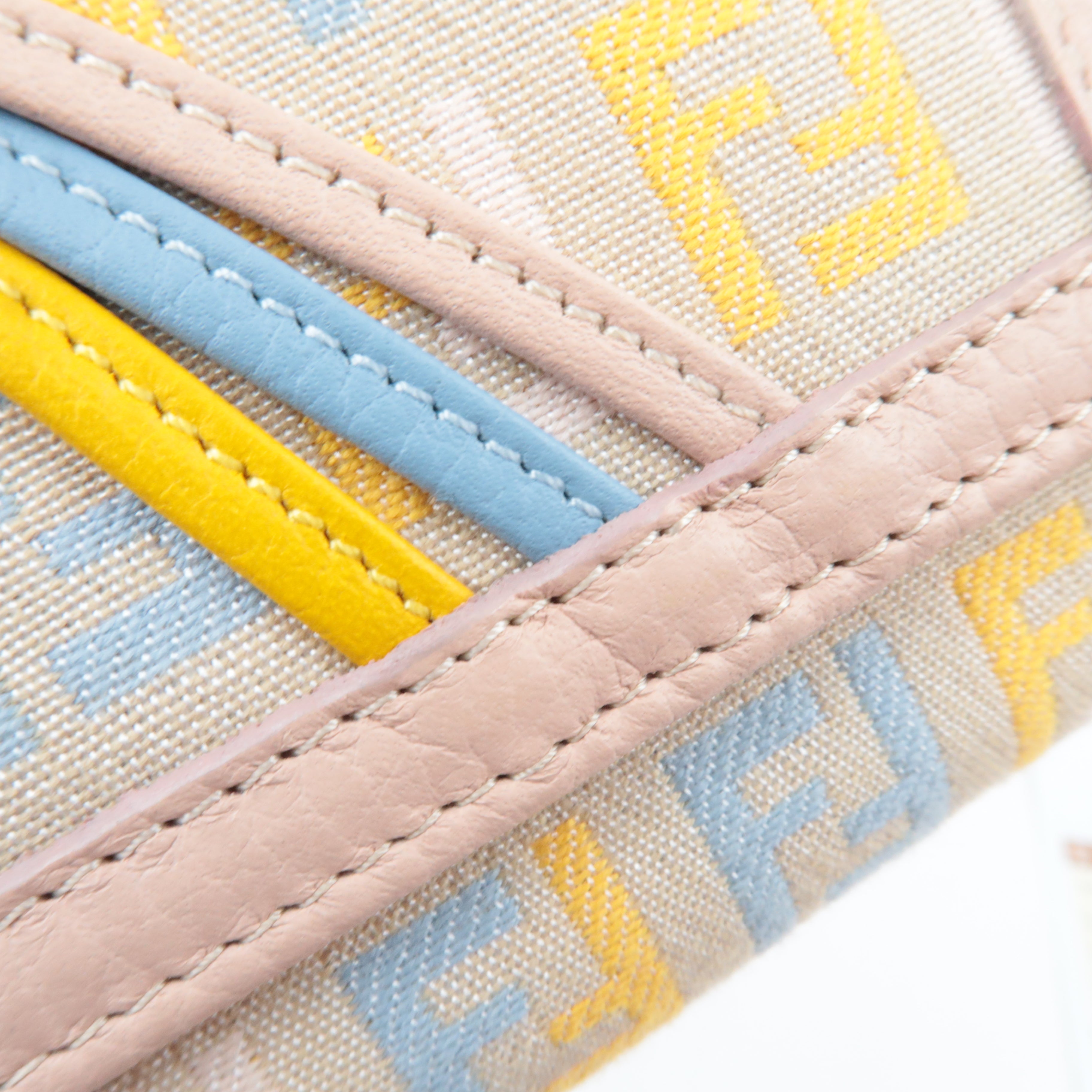 FENDI Zucchino Tri-Fold Wallet Canvas Leather Multicolor Beige 8M0177 *Dust bag