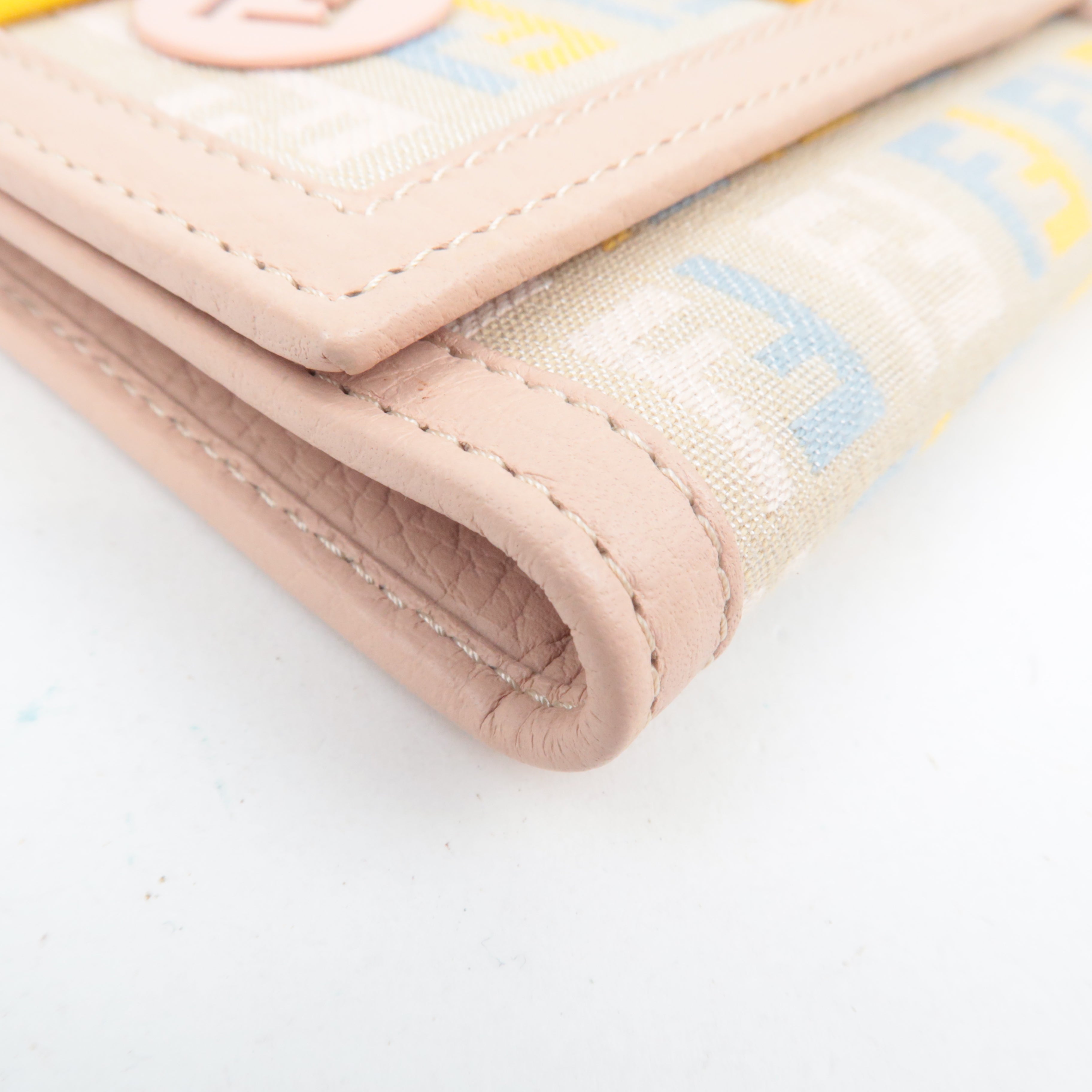 FENDI Zucchino Tri-Fold Wallet Canvas Leather Multicolor Beige 8M0177 *Dust bag