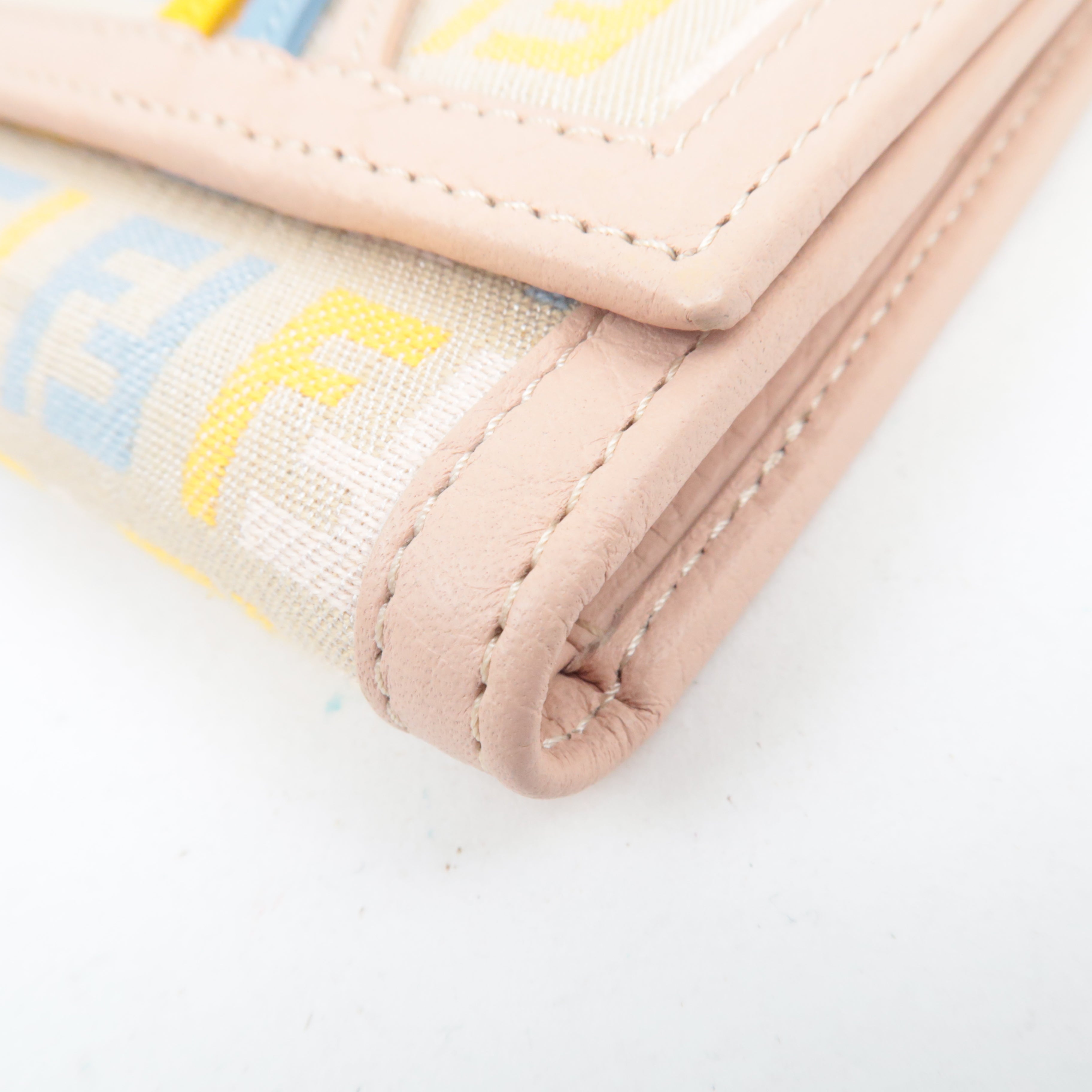 FENDI Zucchino Tri-Fold Wallet Canvas Leather Multicolor Beige 8M0177 *Dust bag