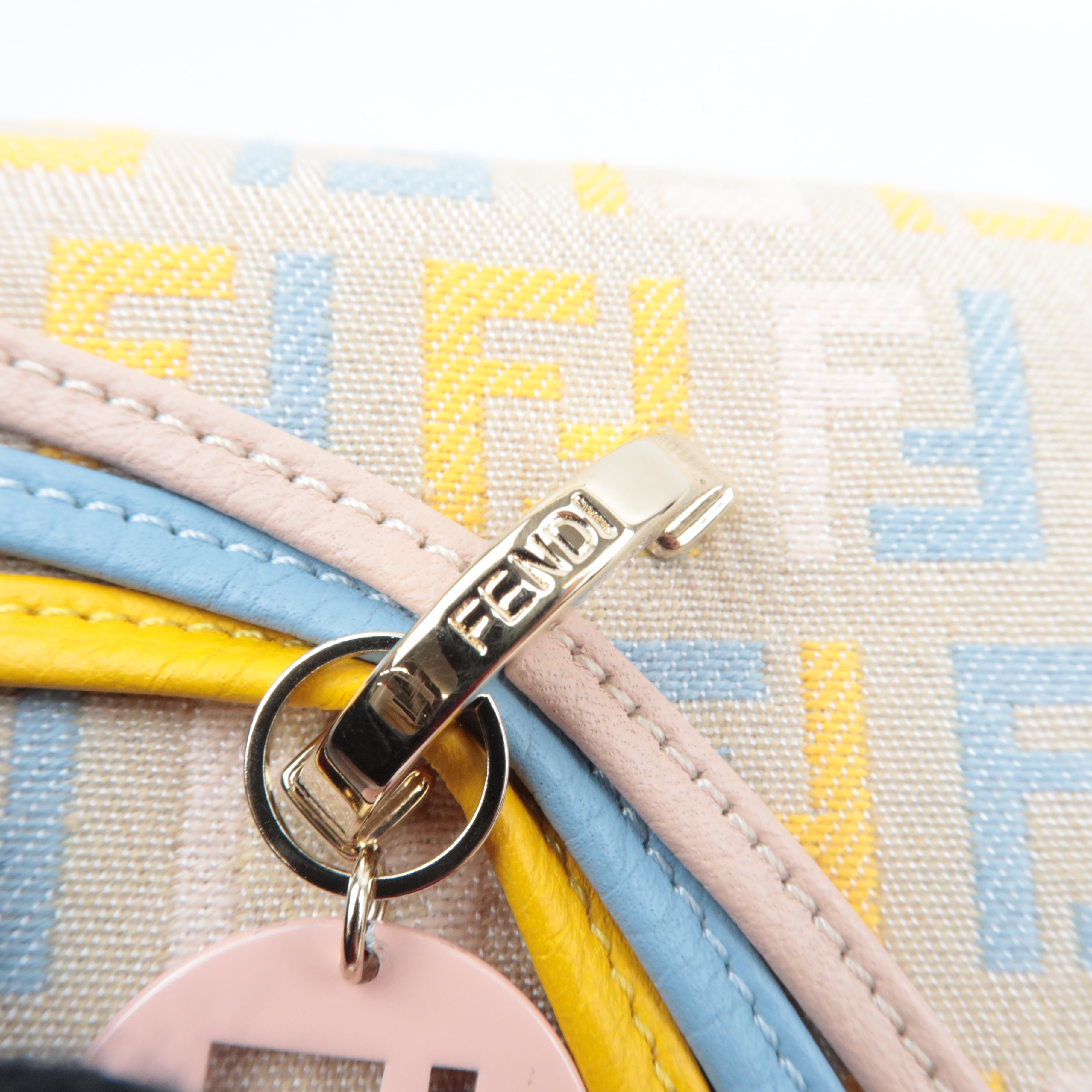 FENDI Zucchino Tri-Fold Wallet Canvas Leather Multicolor Beige 8M0177 *Dust bag