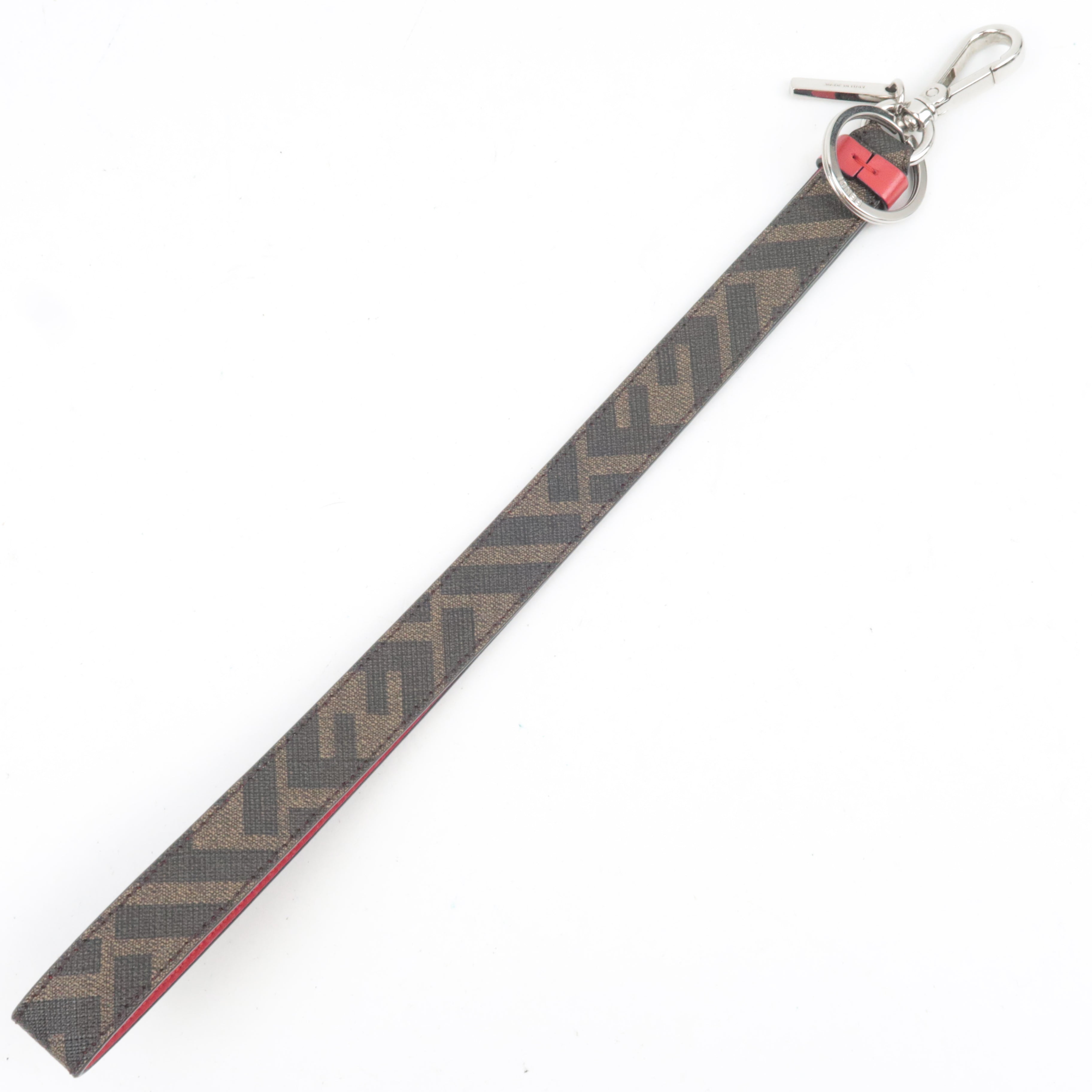 FENDI Zucca Bag Handle Strap Bag Charm PVC Leather Brown Black Red 7AR872