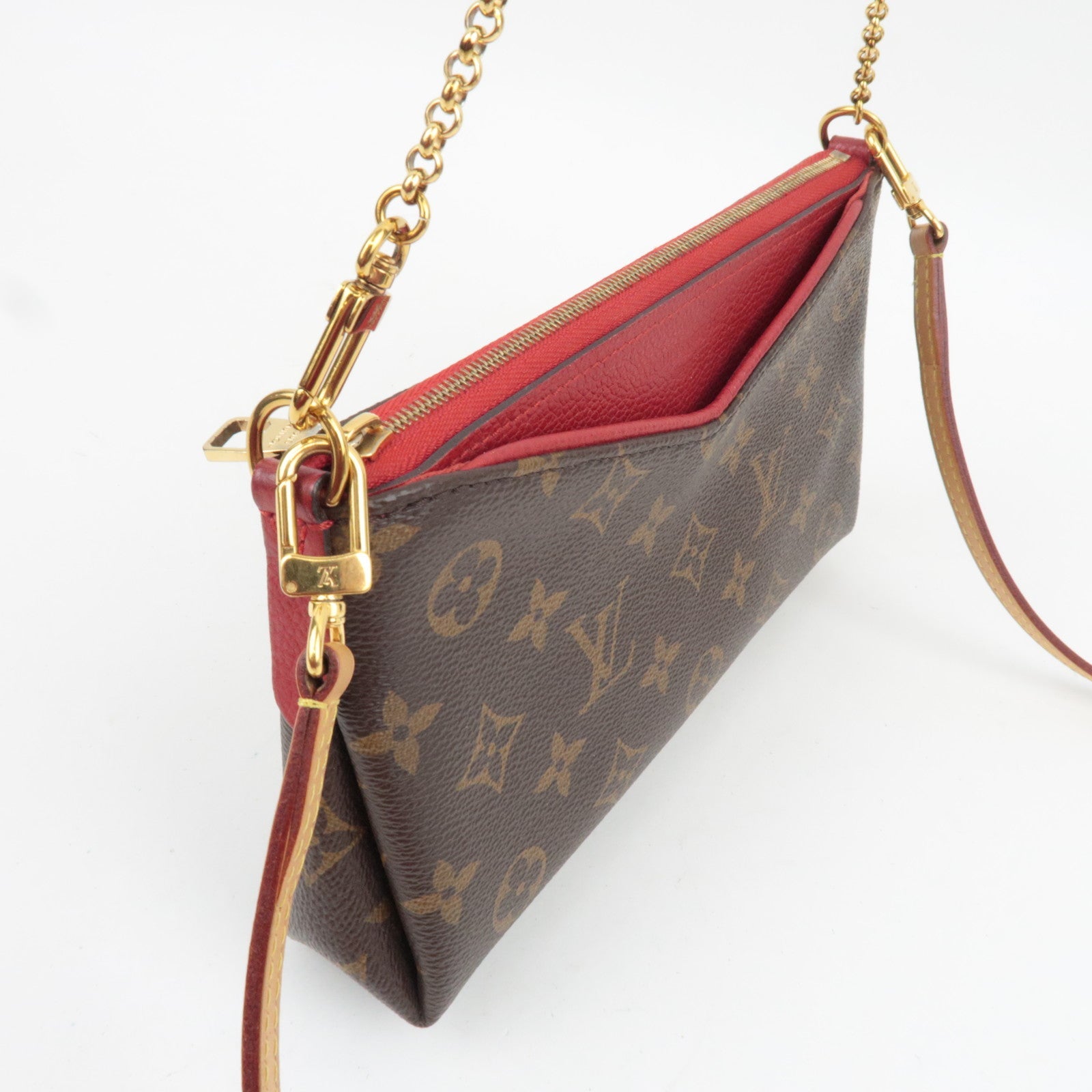 Louis Vuitton Monogram Pallas Clutch Shoulder Bag Cerise M41638 GI4156 *Dust bag, Strap