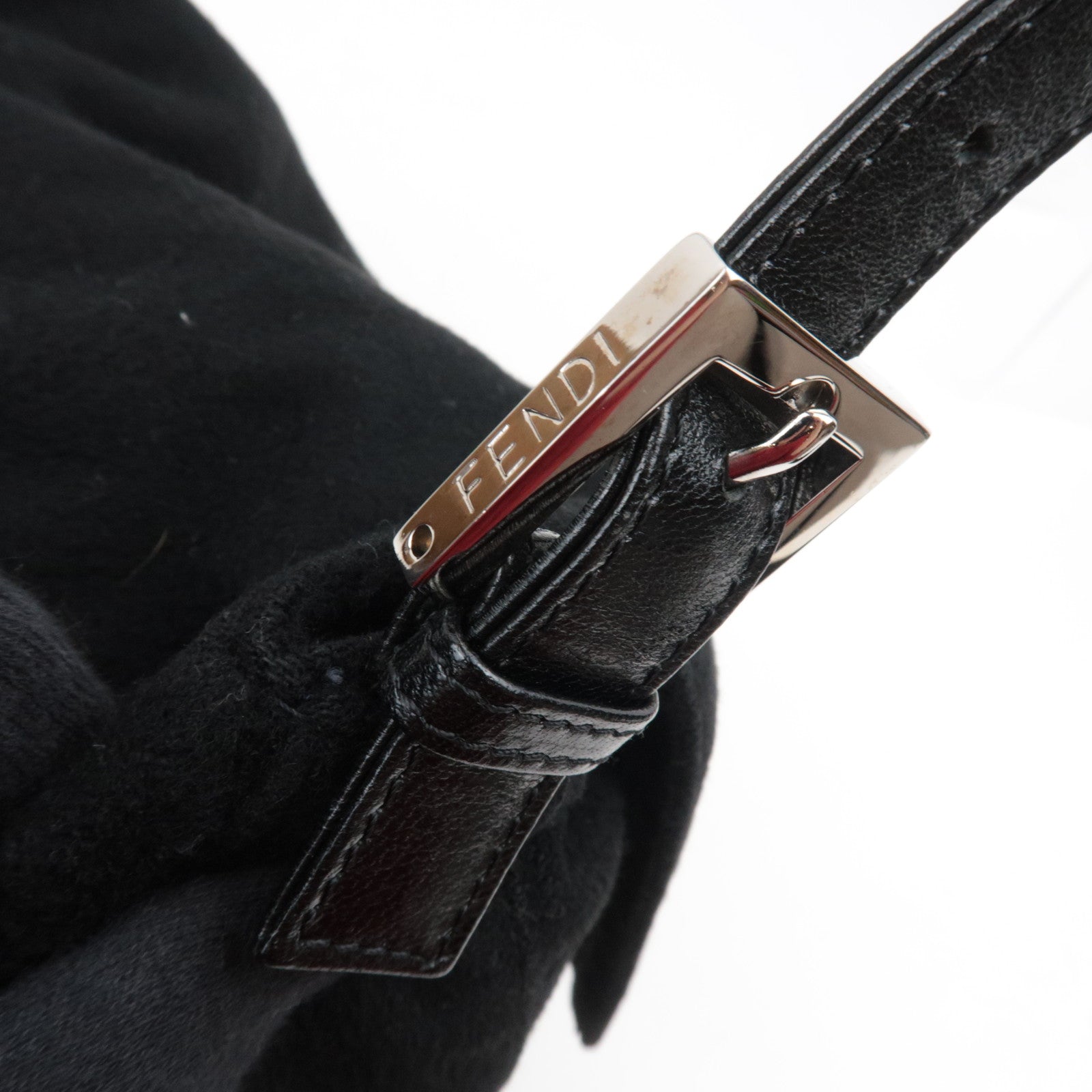 FENDI Mamma Baguette Shoulder Bag Cashmere Leather Black 26325