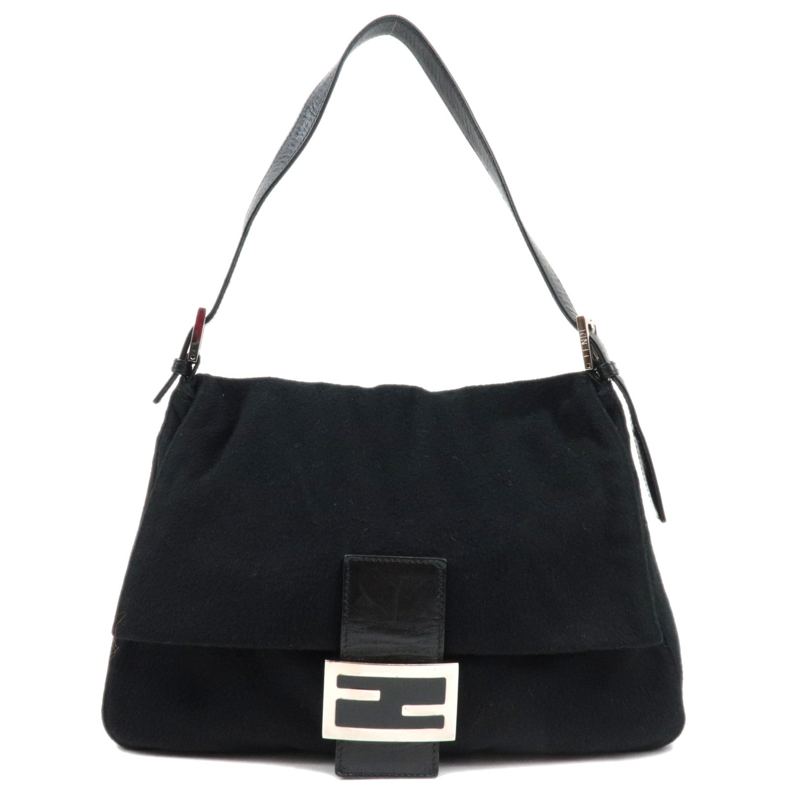 FENDI Mamma Baguette Shoulder Bag Cashmere Leather Black 2632583599