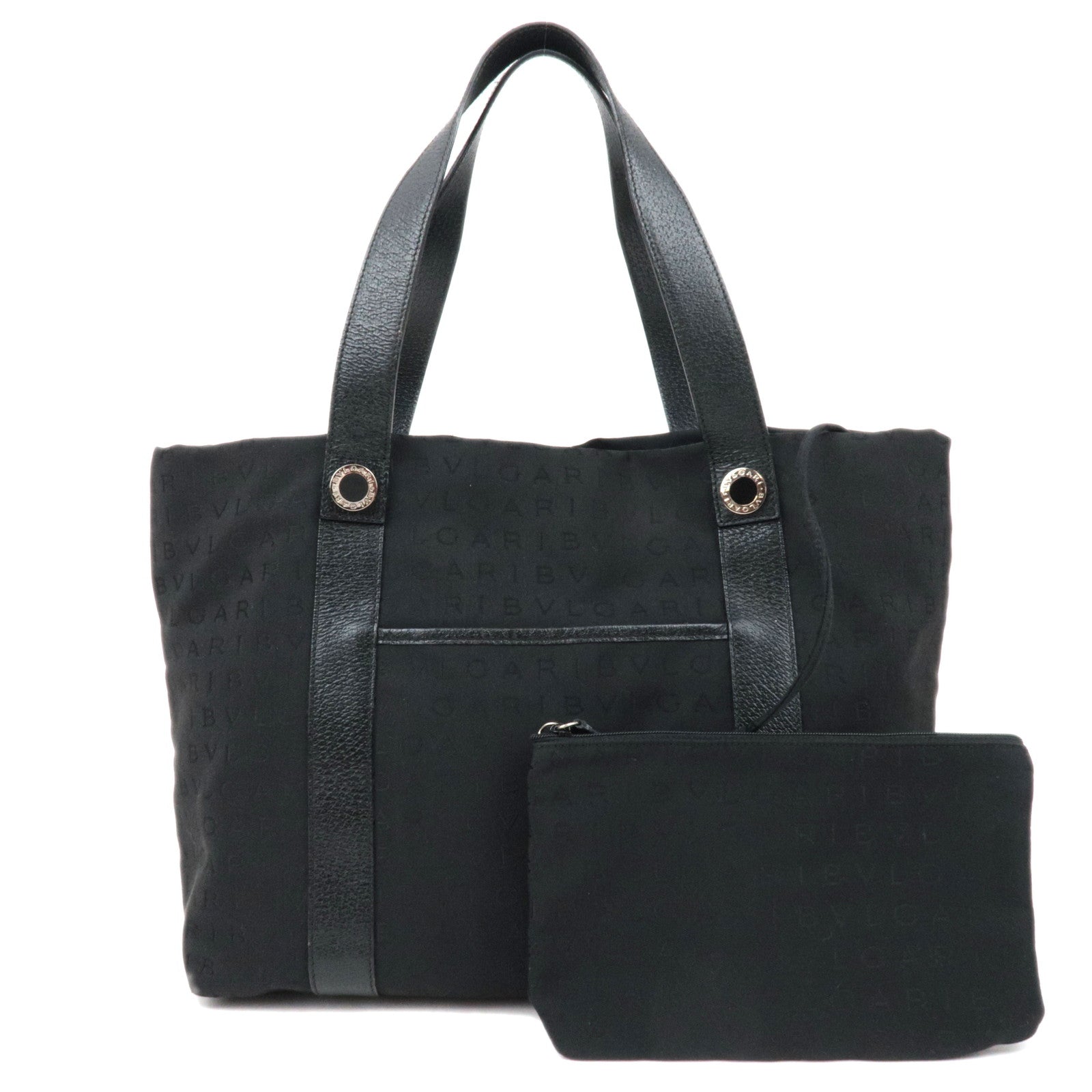 BVLGARI Logomania Tote Bag Canvas Leather Black *Dust bag, Pouch83601