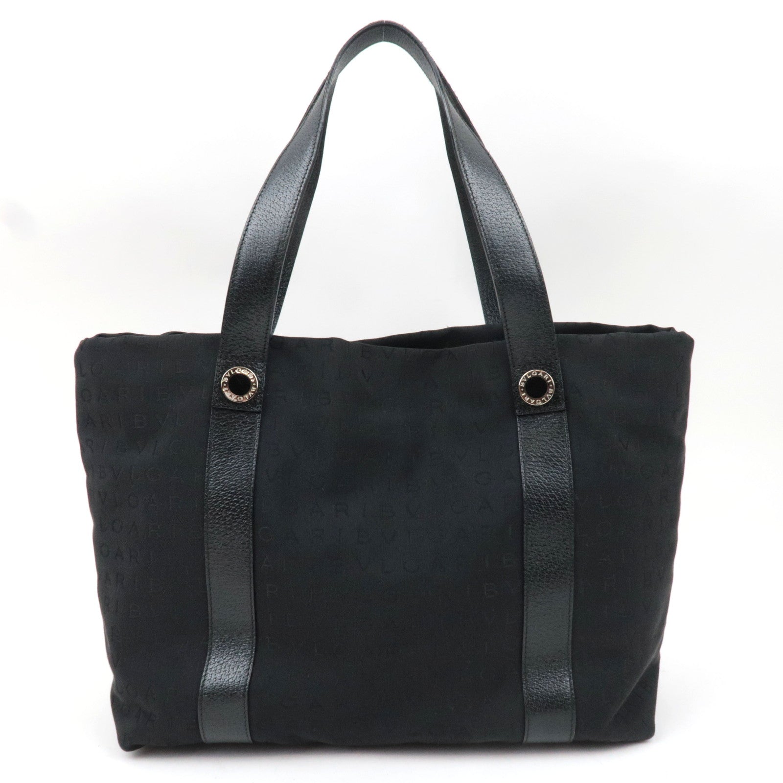 BVLGARI Logomania Tote Bag Canvas Leather Black *Dust bag, Pouch