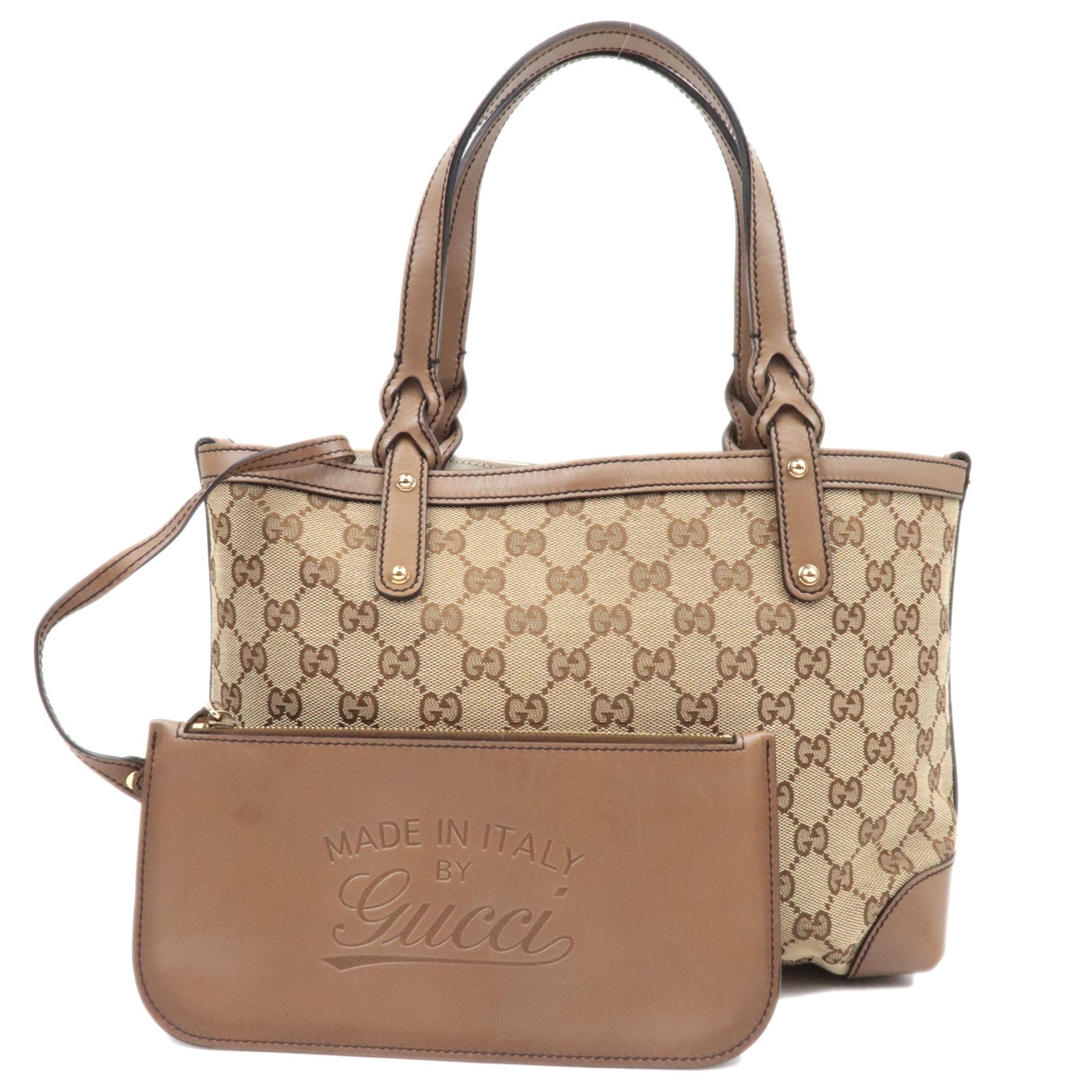 GUCCI Tote Bag GG Canvas Leather Beige Brown 269878 *Dust bag, Pouch83602