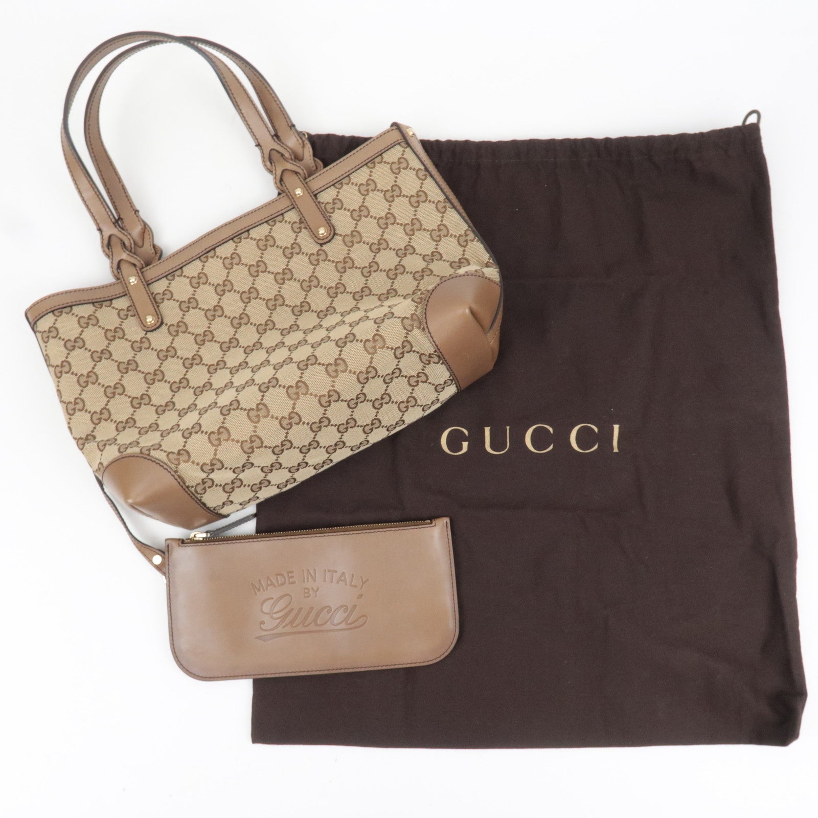 GUCCI Tote Bag GG Canvas Leather Beige Brown 269878 *Dust bag, Pouch