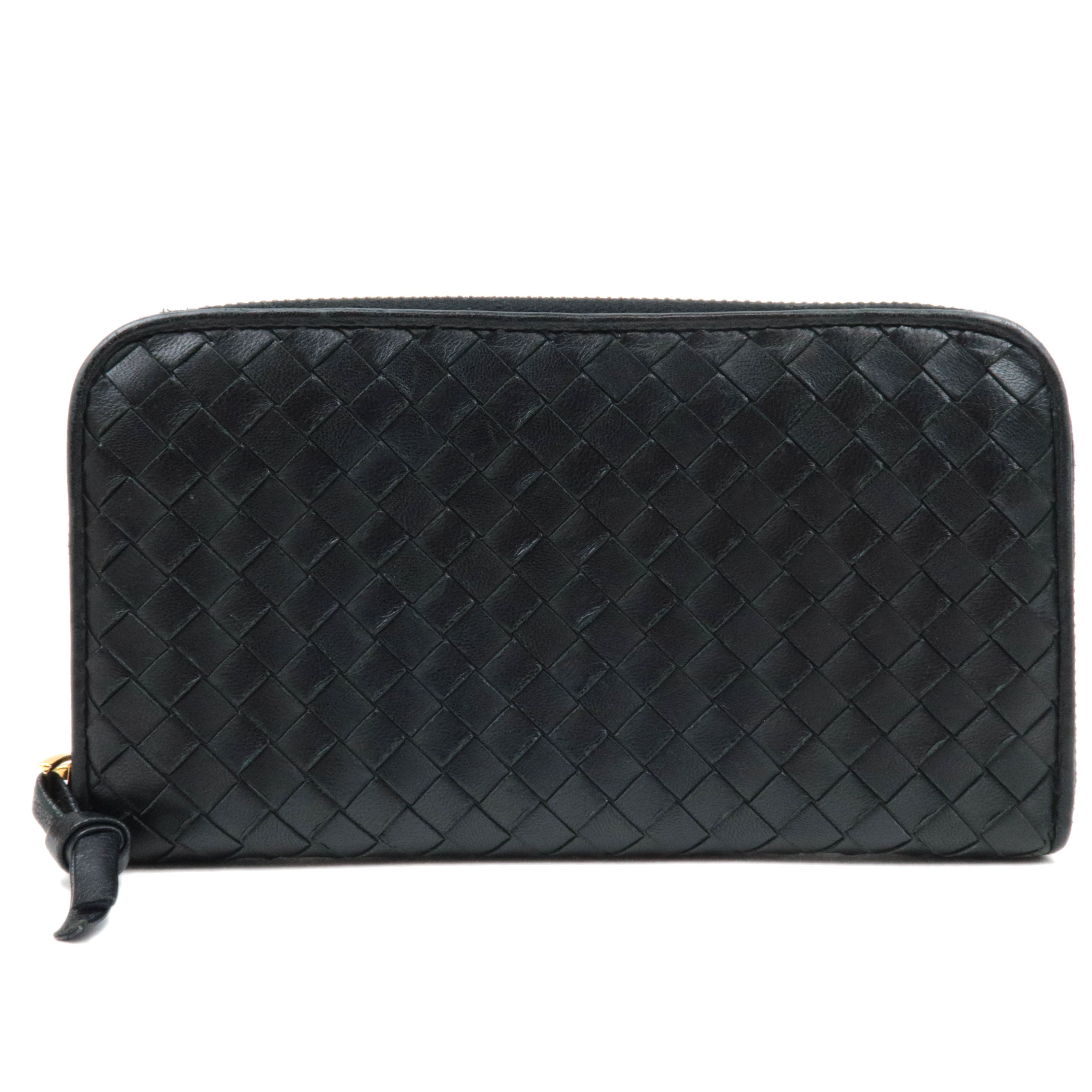 BOTTEGA VENETA Intrecciato Leather Round Zipper Long Wallet Black 114076 *Box83611