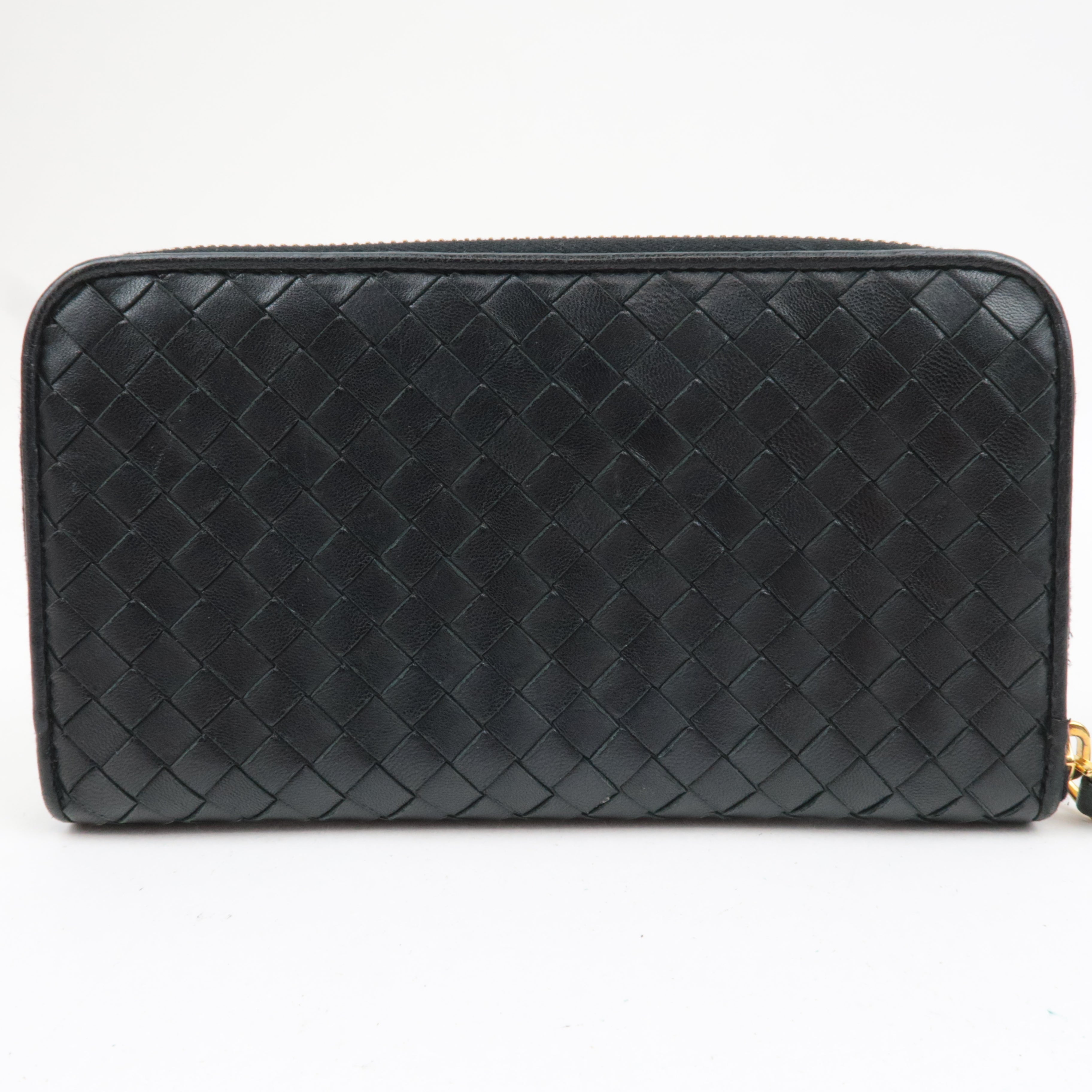 BOTTEGA VENETA Intrecciato Leather Round Zipper Long Wallet Black 114076 *Box