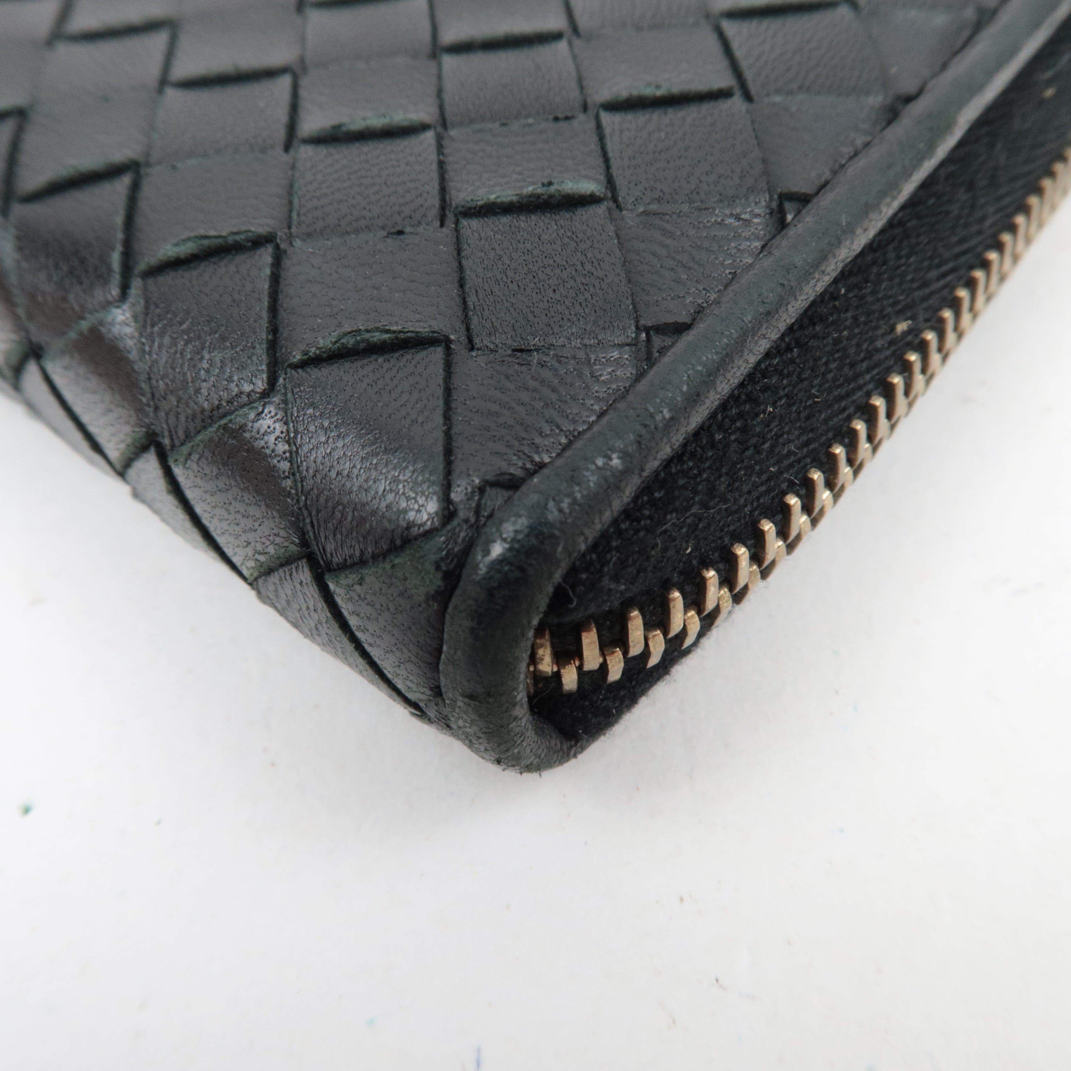 BOTTEGA VENETA Intrecciato Leather Round Zipper Long Wallet Black 114076 *Box