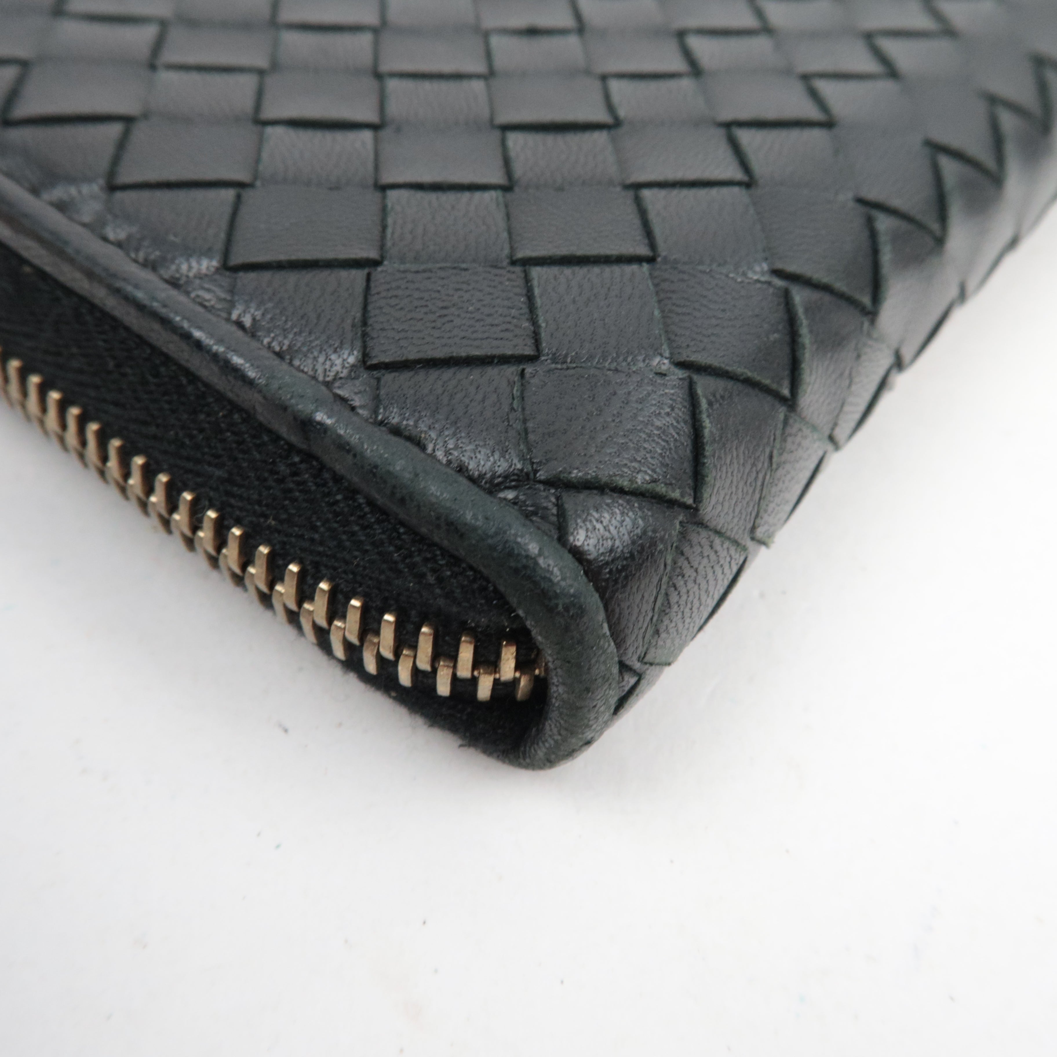 BOTTEGA VENETA Intrecciato Leather Round Zipper Long Wallet Black 114076 *Box