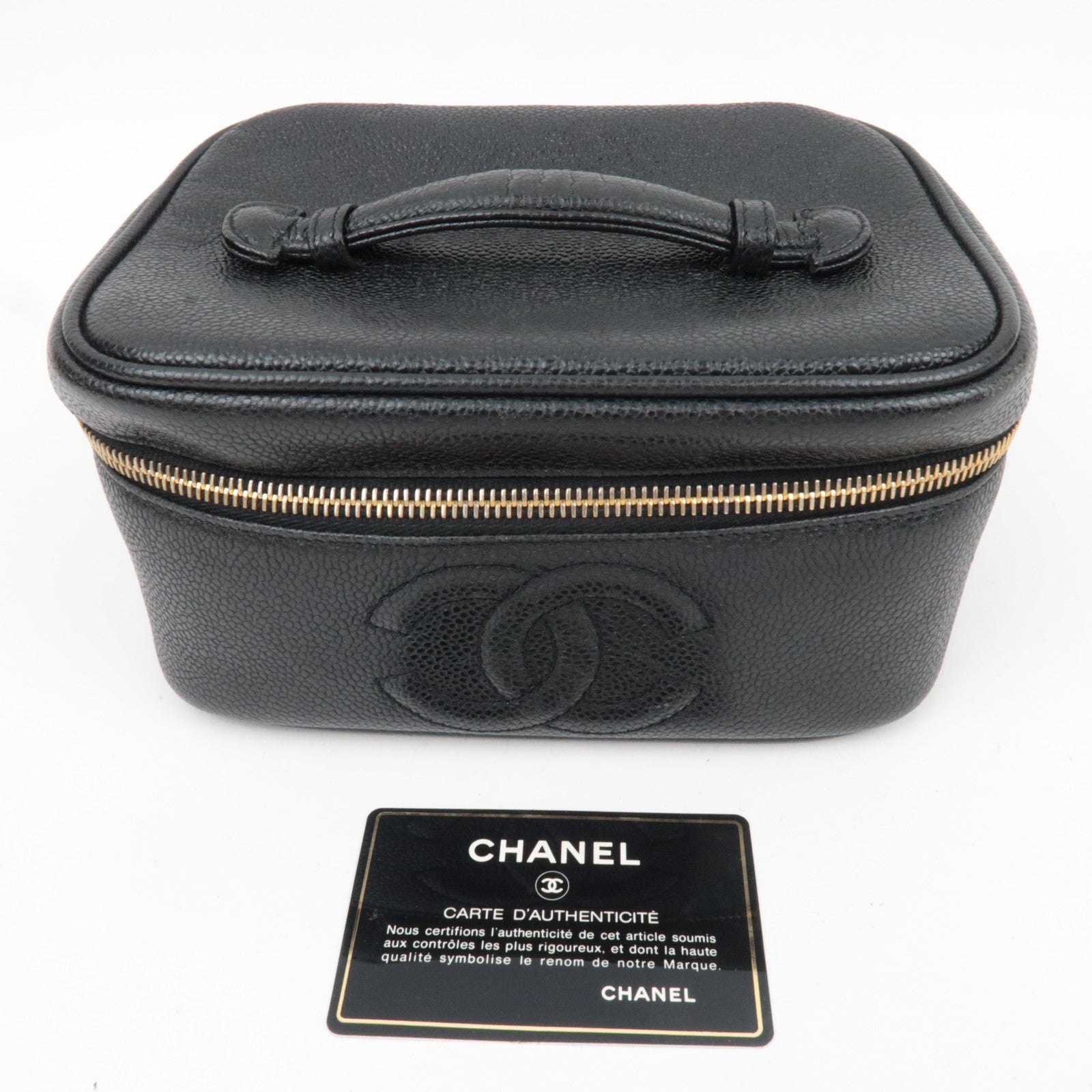 CHANEL Cocomark Vanity Bag Caviarskin Black Gold HDW A01997 3325954 *G card