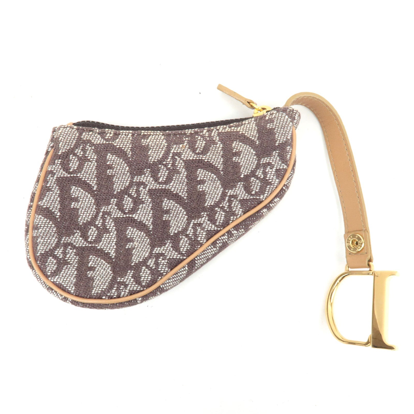 Christian Dior Trotter Saddle Coin Case Canvas Leather Brown