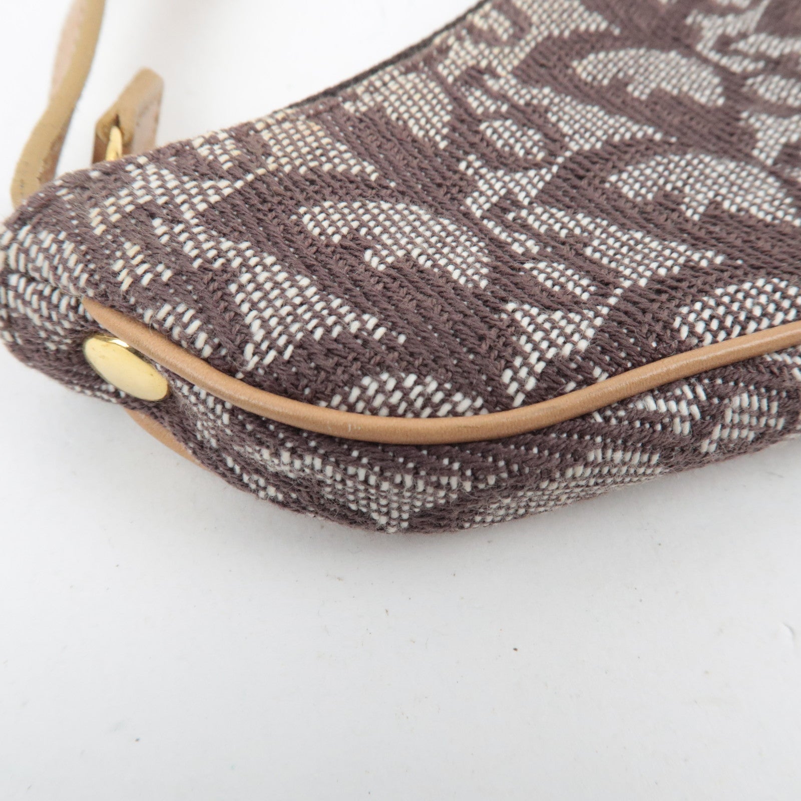 Christian Dior Trotter Saddle Coin Case Canvas Leather Brown