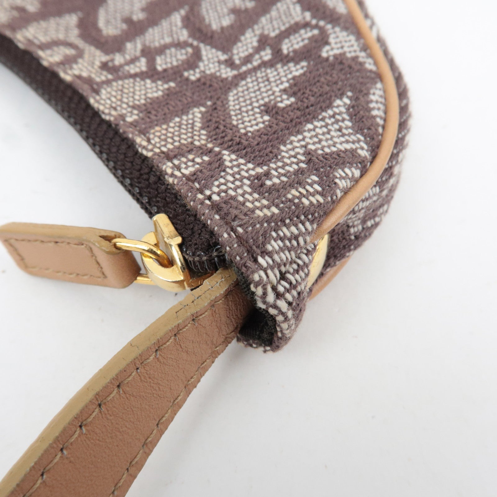 Christian Dior Trotter Saddle Coin Case Canvas Leather Brown