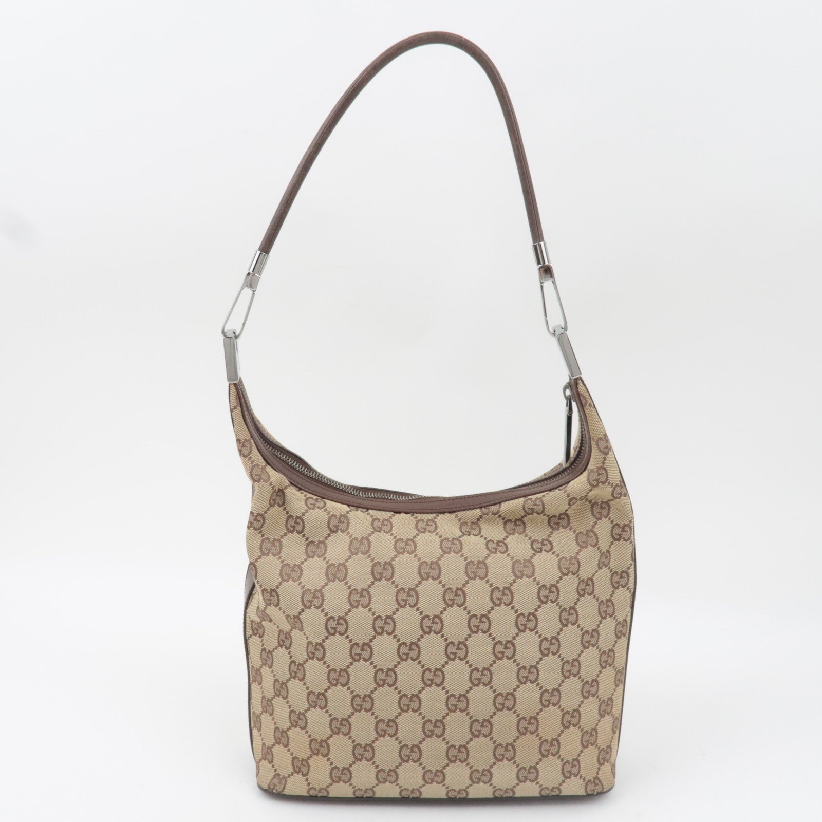 GUCCI Shoulder Bag GG Canvas Leather Beige Brown 01234