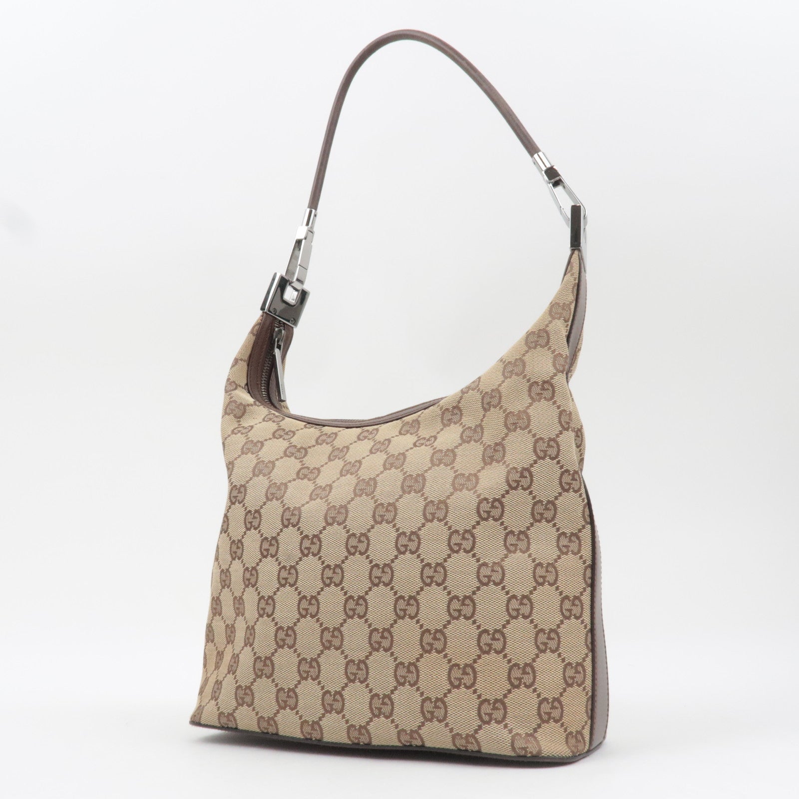 GUCCI Shoulder Bag GG Canvas Leather Beige Brown 01234