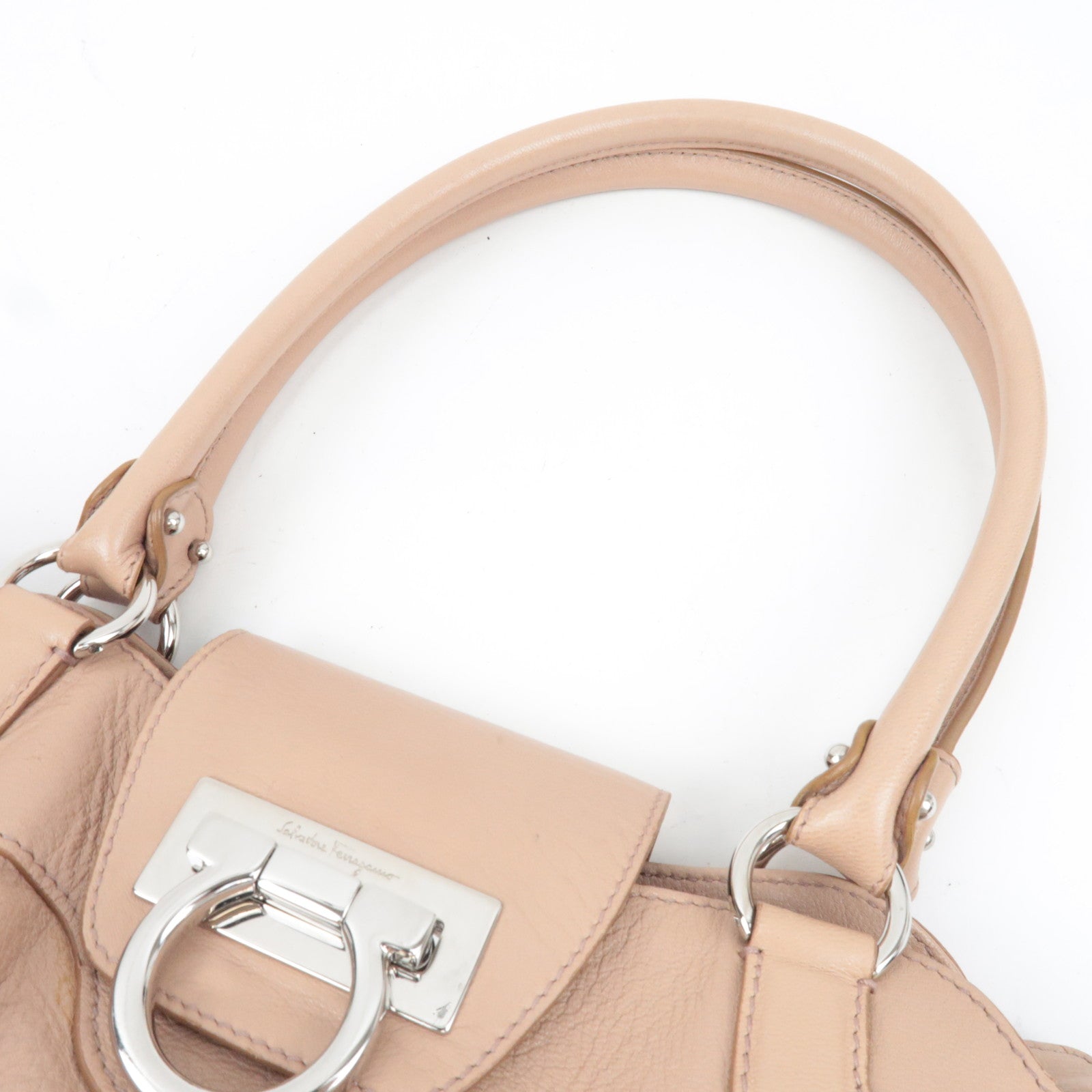 Ferragamo Gancini Shoulder Bag Leather Pink Beige