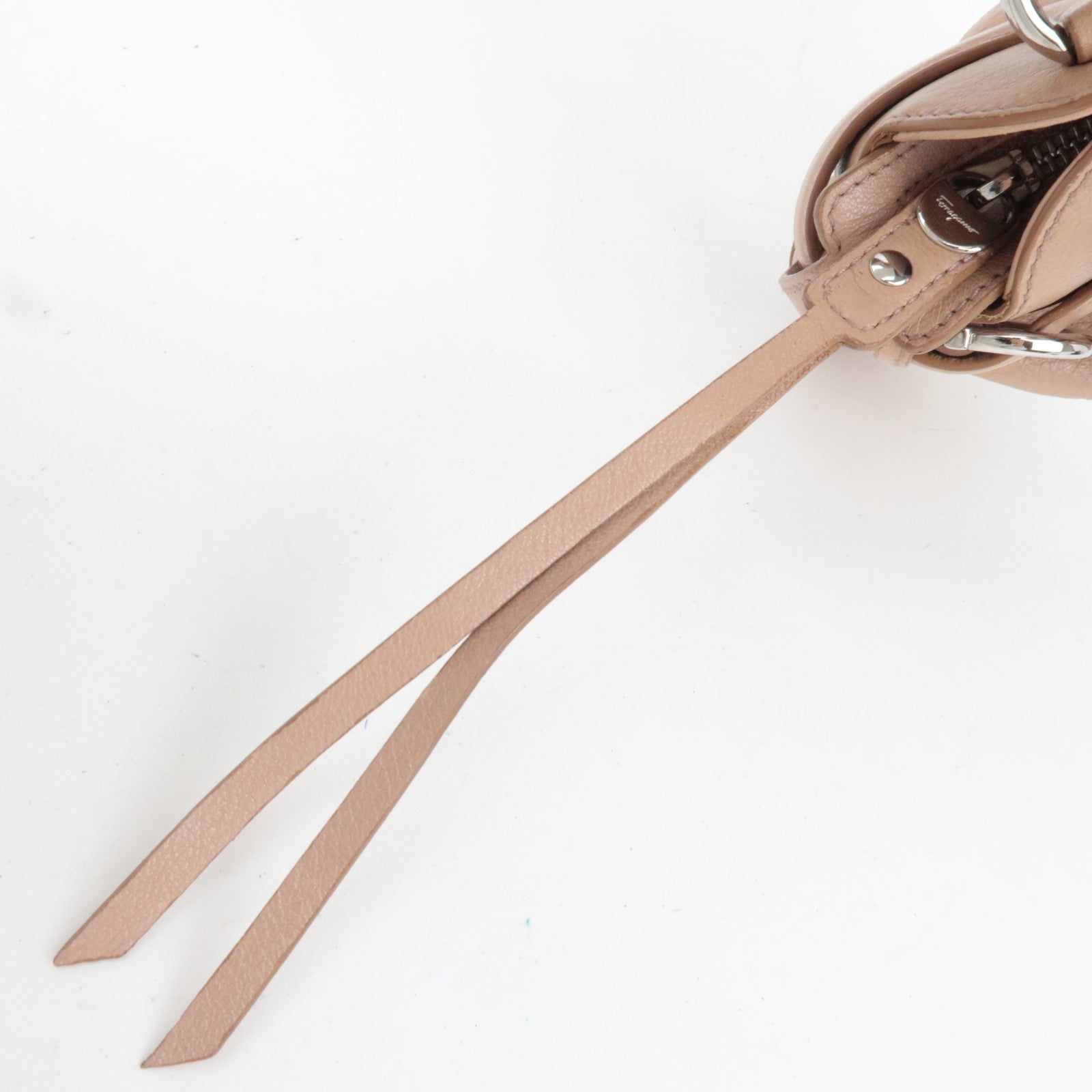 Ferragamo Gancini Shoulder Bag Leather Pink Beige