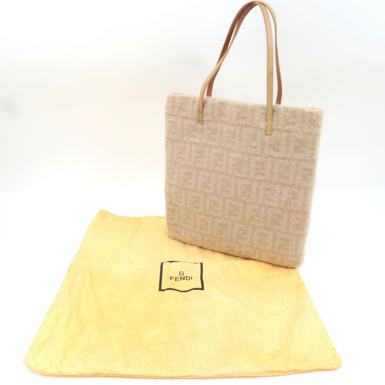 FENDI Zucca Wool Leather Tote Bag Beige *Dust bag