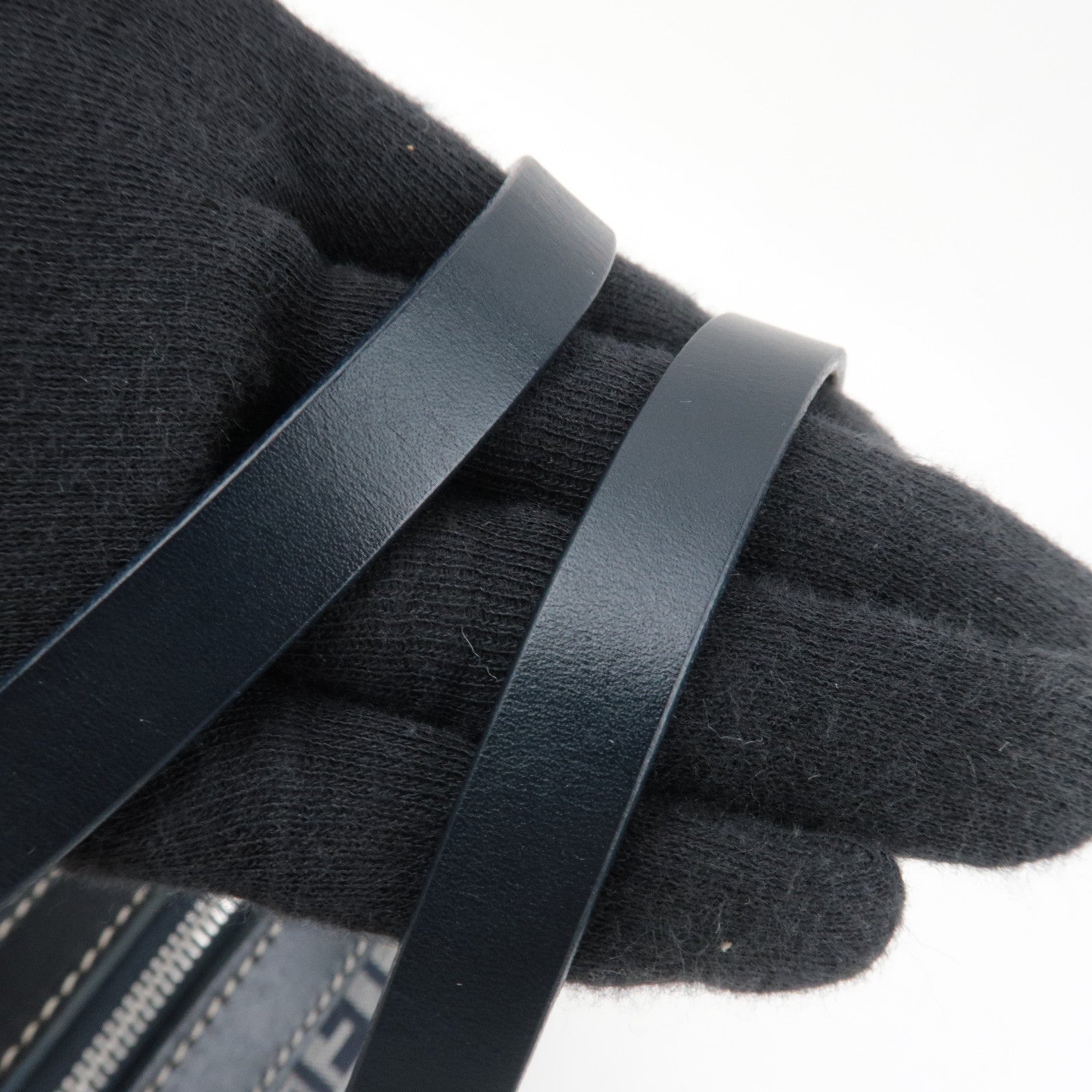 FENDI Zucchino Handbag Canvas Leather Navy 16558 *Dust bag